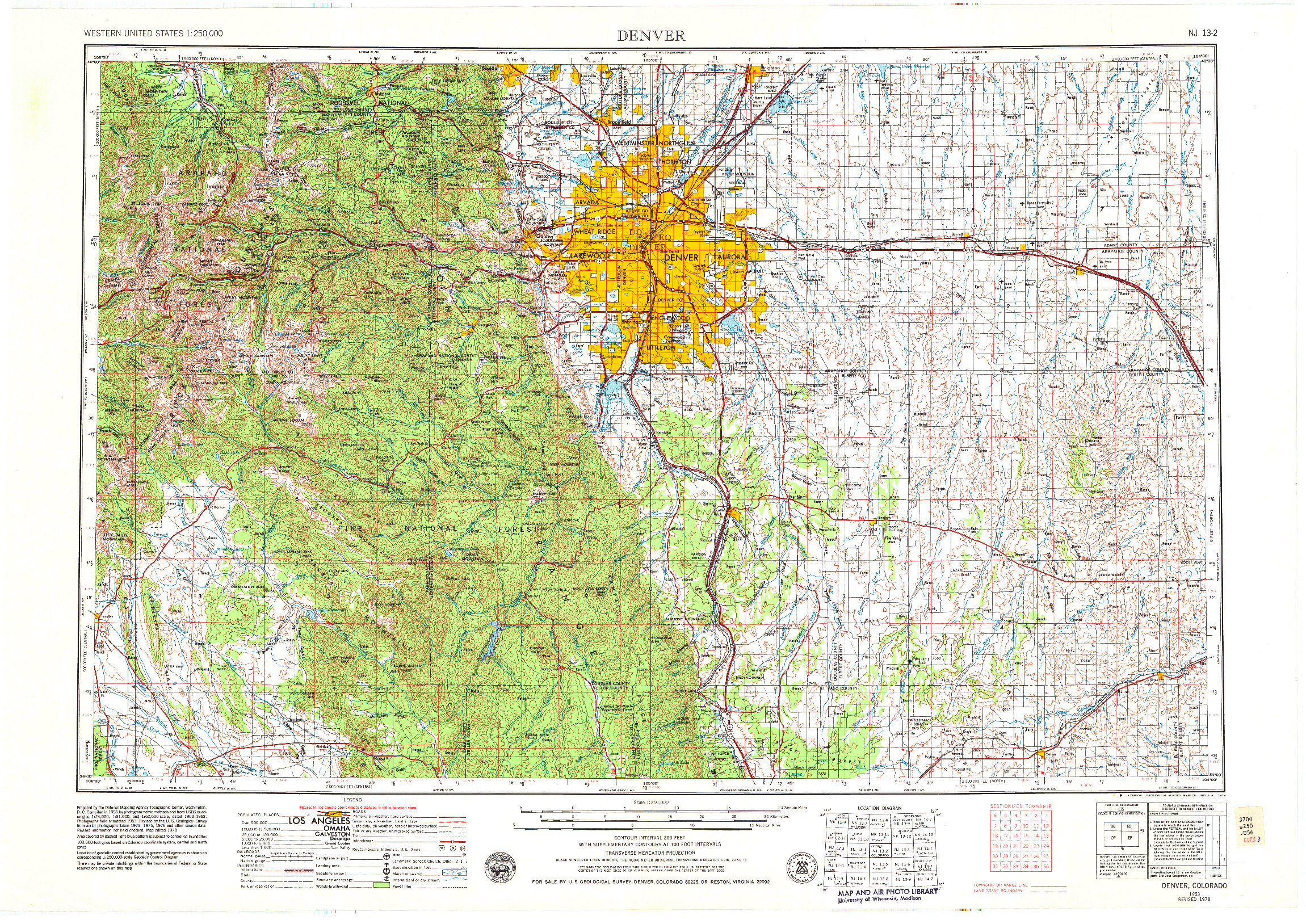 USGS 1:250000-SCALE QUADRANGLE FOR DENVER, CO 1953