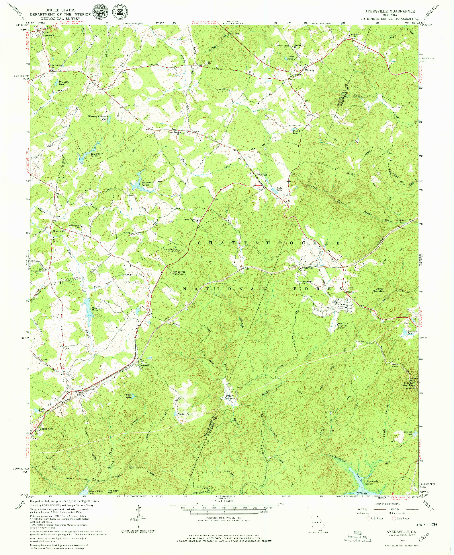 USGS 1:24000-SCALE QUADRANGLE FOR AYERSVILLE, GA 1964