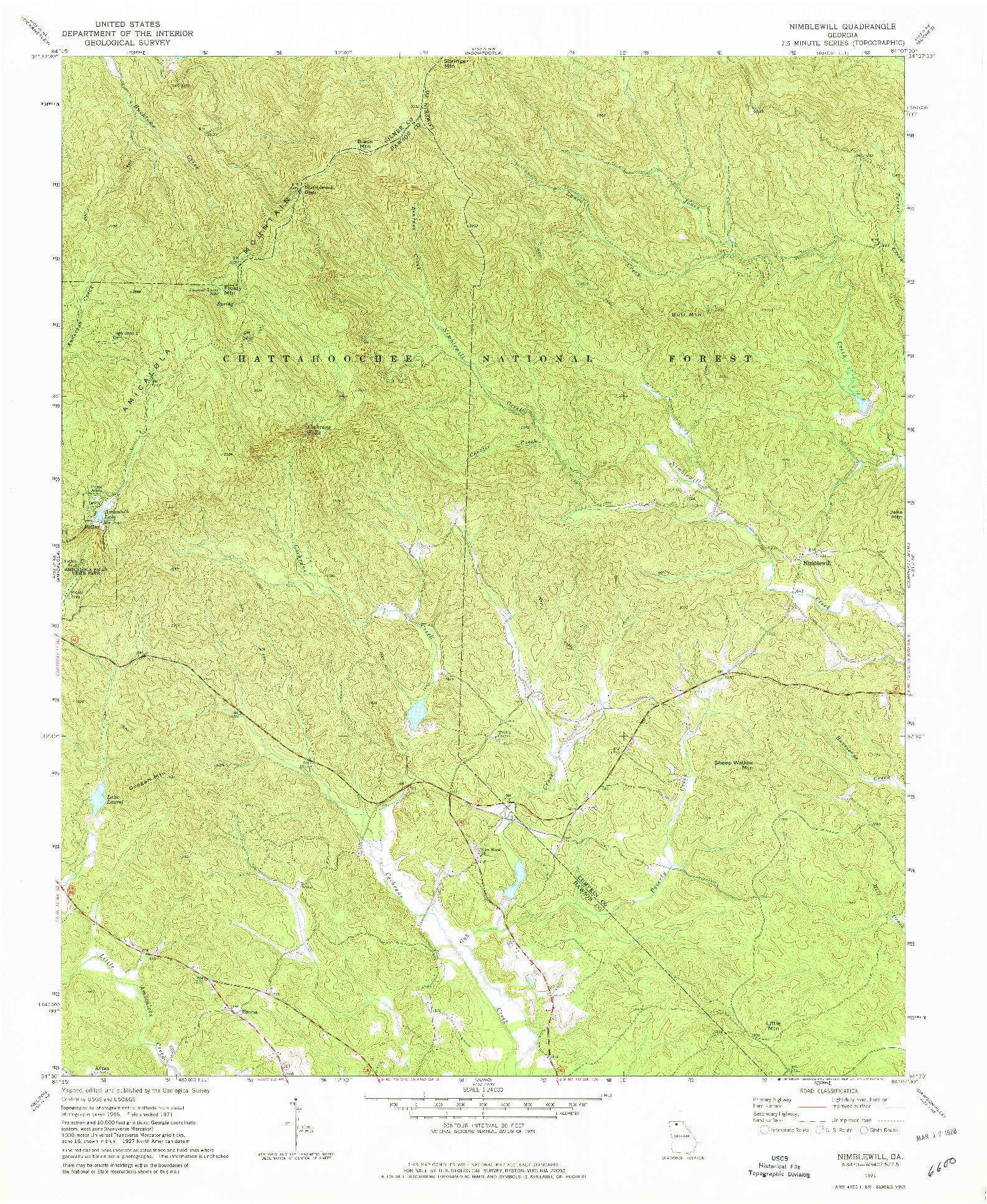 USGS 1:24000-SCALE QUADRANGLE FOR NIMBLEWILL, GA 1971