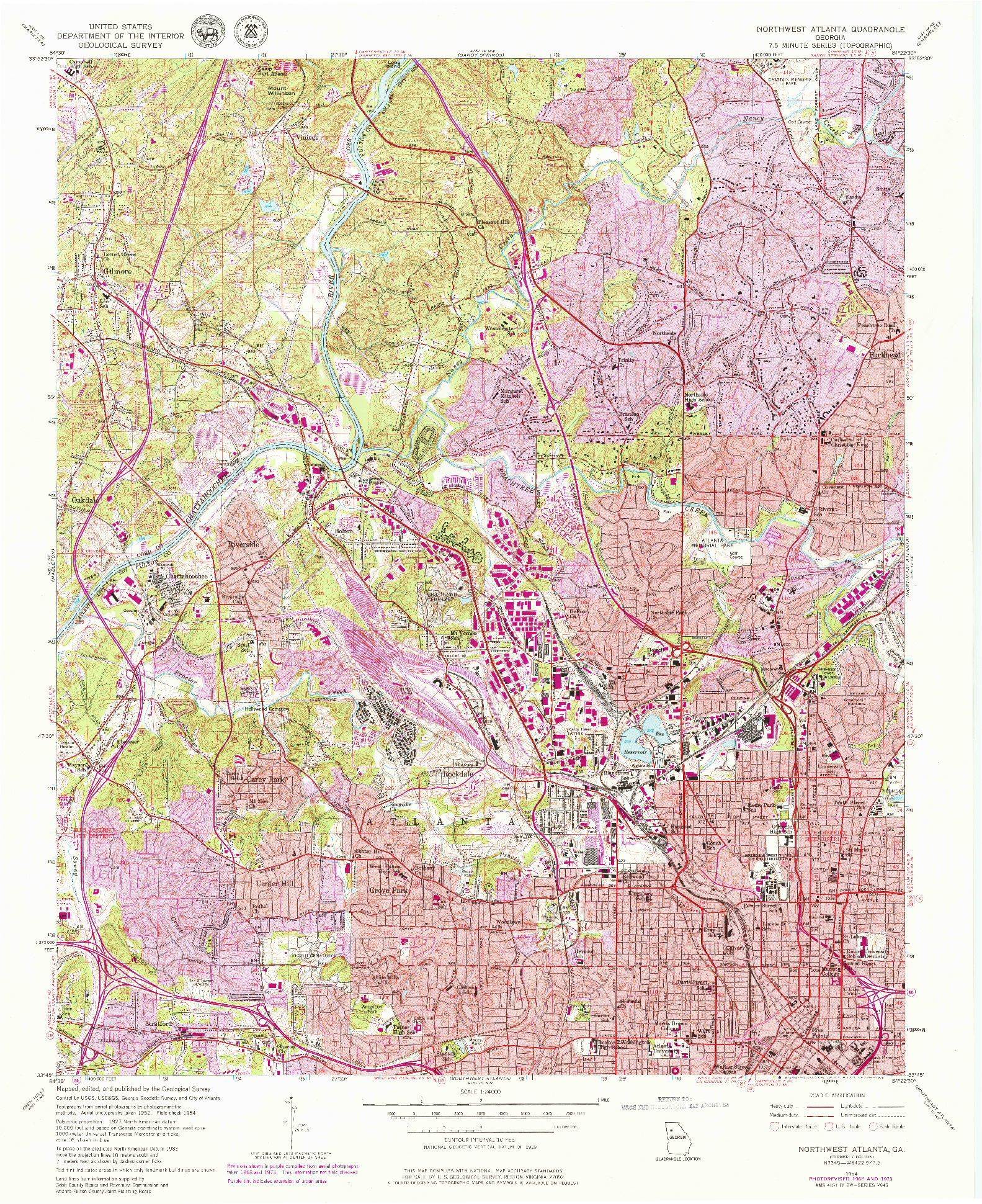 USGS 1:24000-SCALE QUADRANGLE FOR NORTHWEST ATLANTA, GA 1954