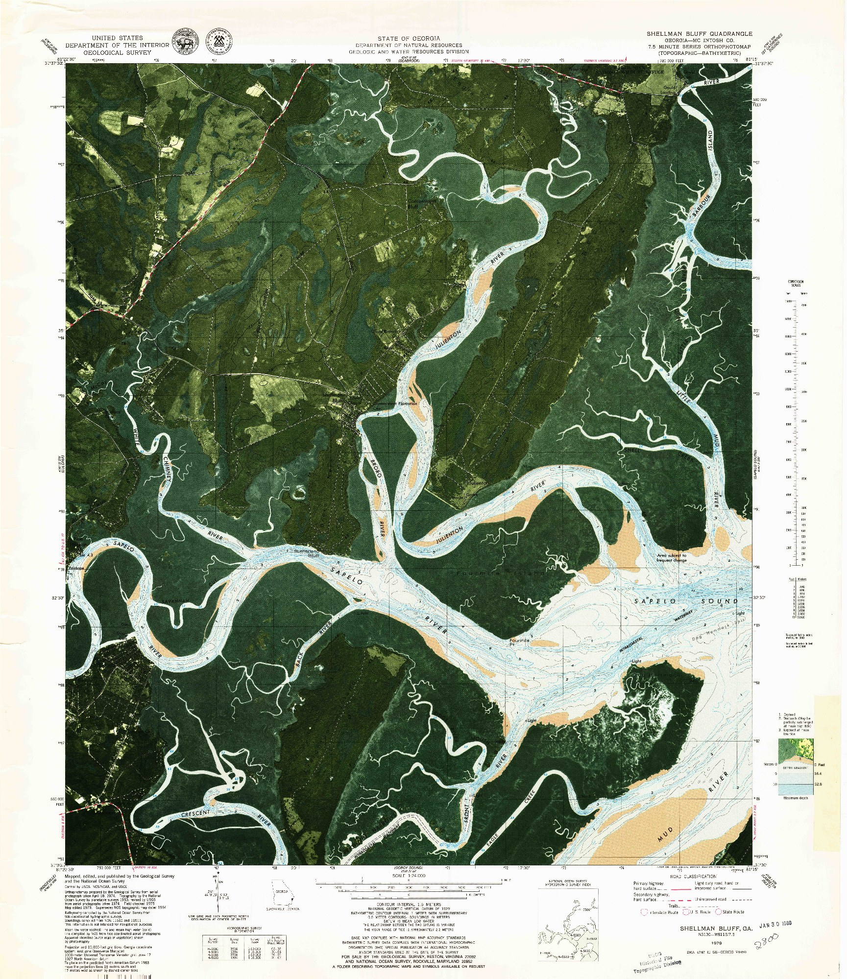 USGS 1:24000-SCALE QUADRANGLE FOR SHELLMAN BLUFF, GA 1979