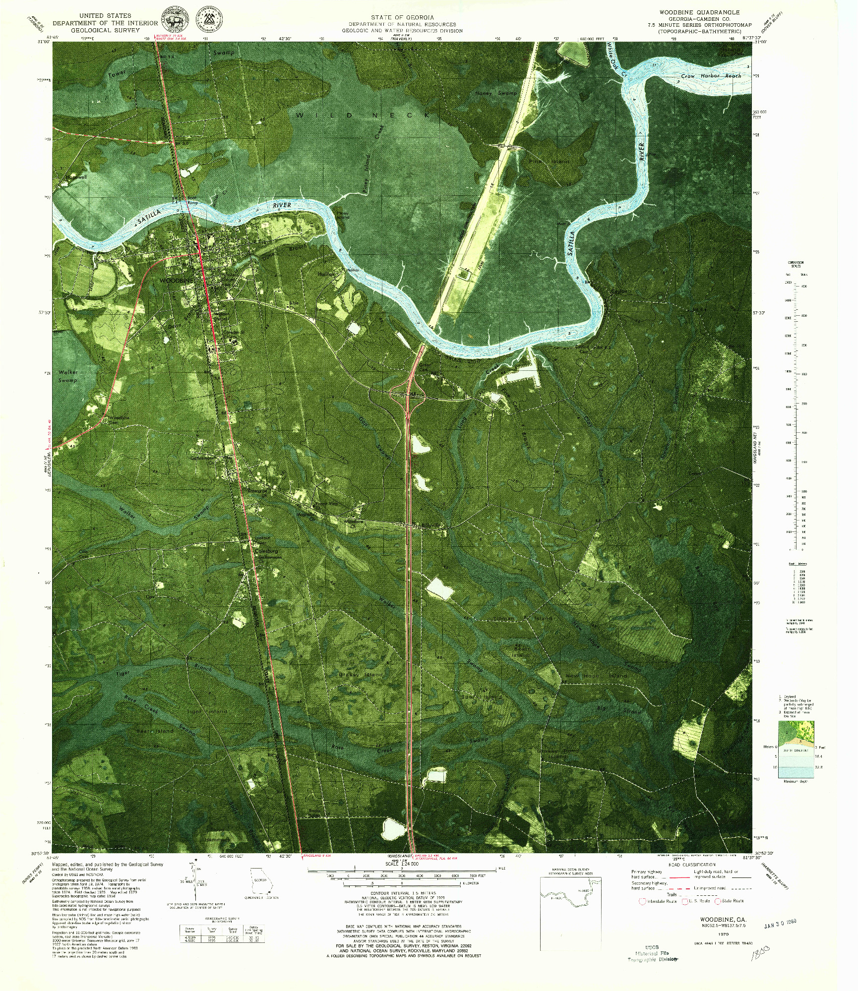 USGS 1:24000-SCALE QUADRANGLE FOR WOODBINE, GA 1979