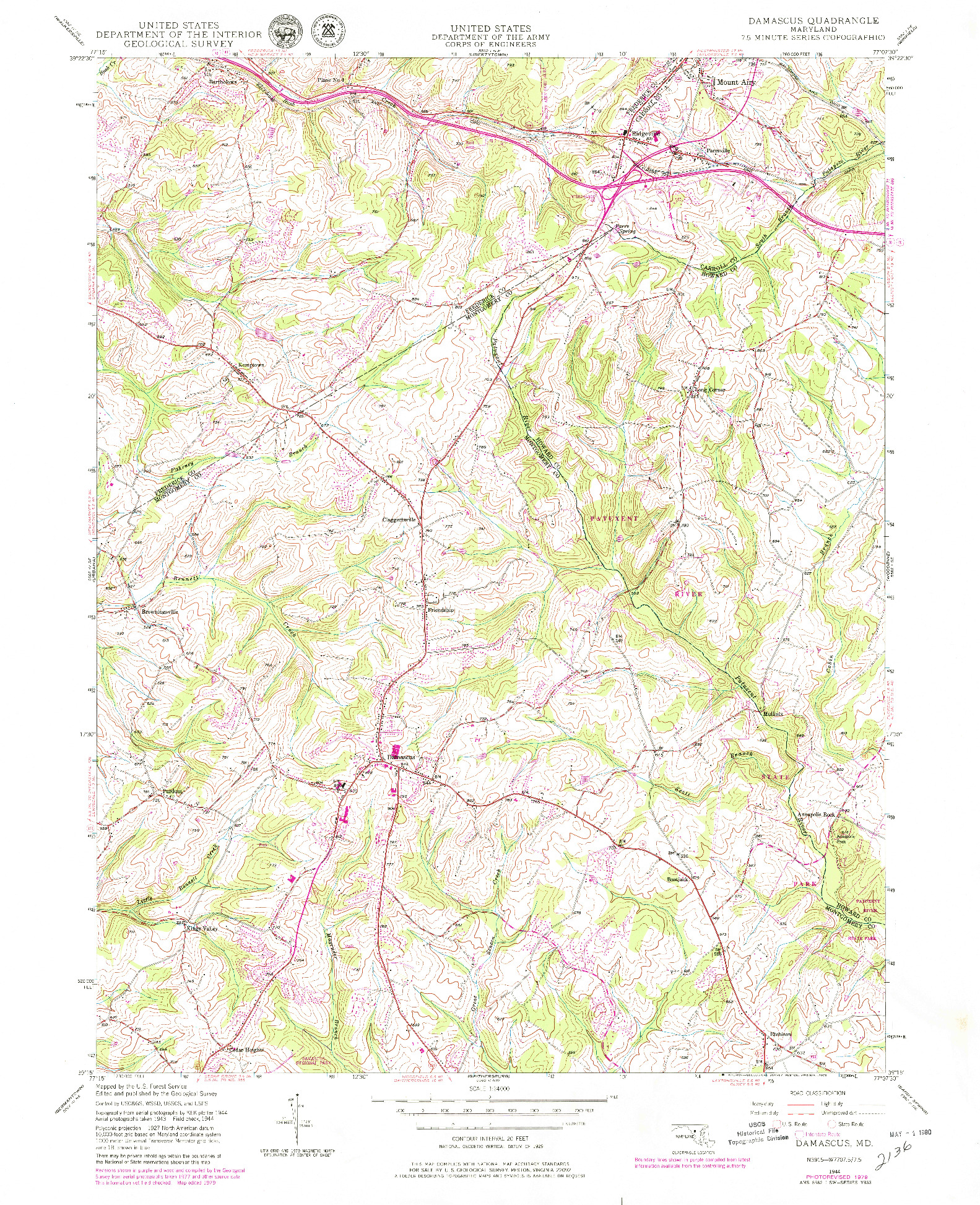 USGS 1:24000-SCALE QUADRANGLE FOR DAMASCUS, MD 1944