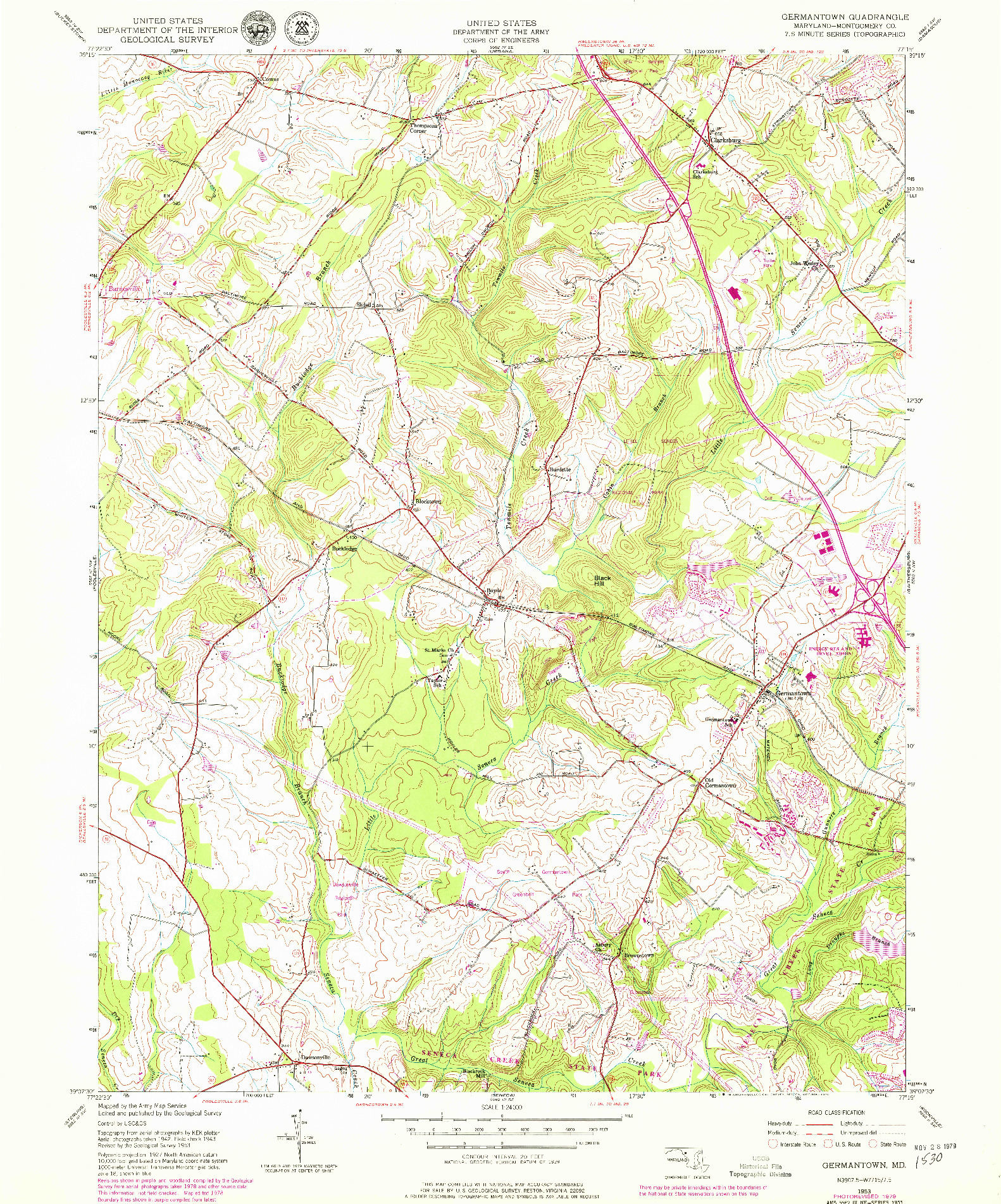 USGS 1:24000-SCALE QUADRANGLE FOR GERMANTOWN, MD 1953