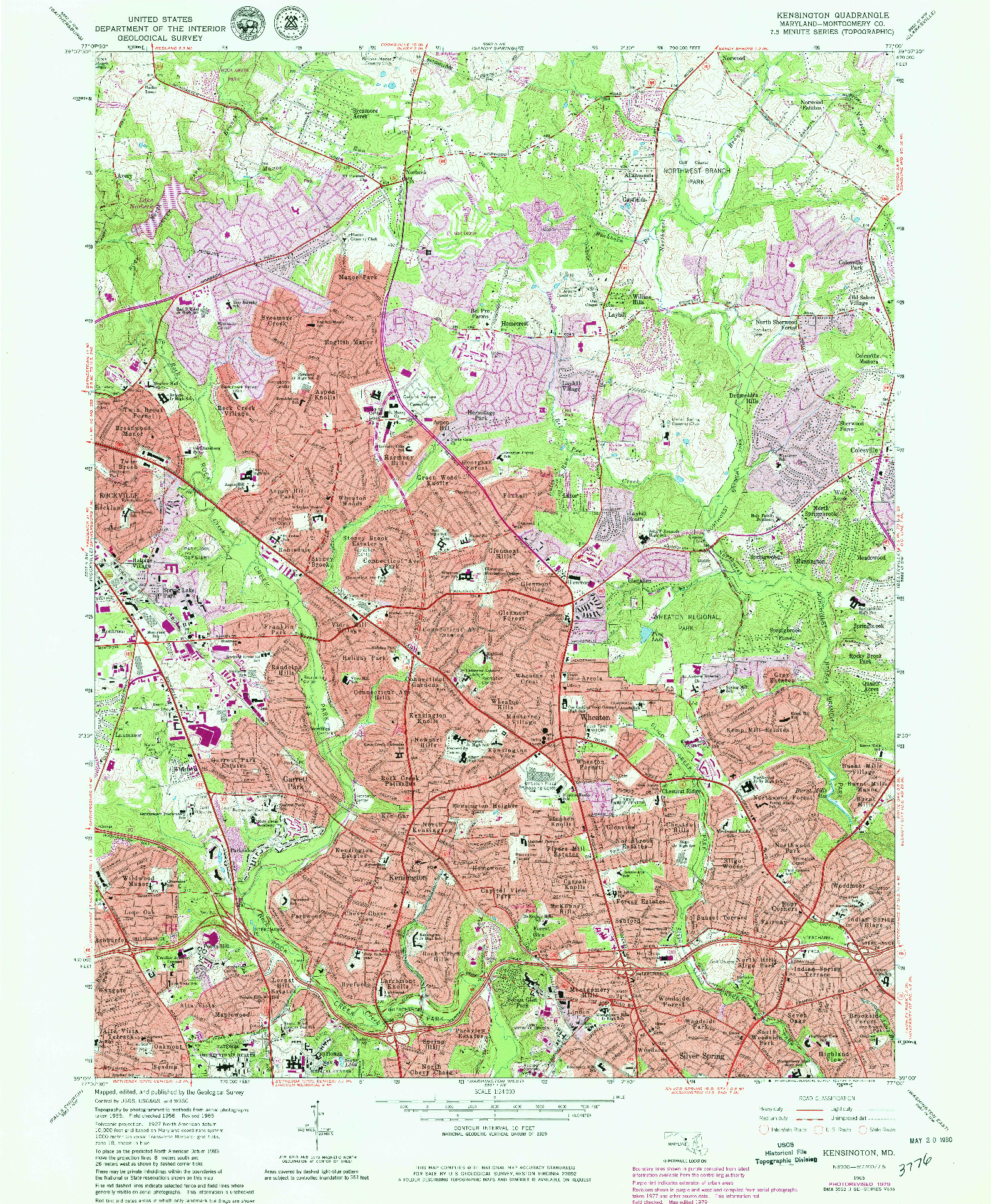 USGS 1:24000-SCALE QUADRANGLE FOR KENSINGTON, MD 1965