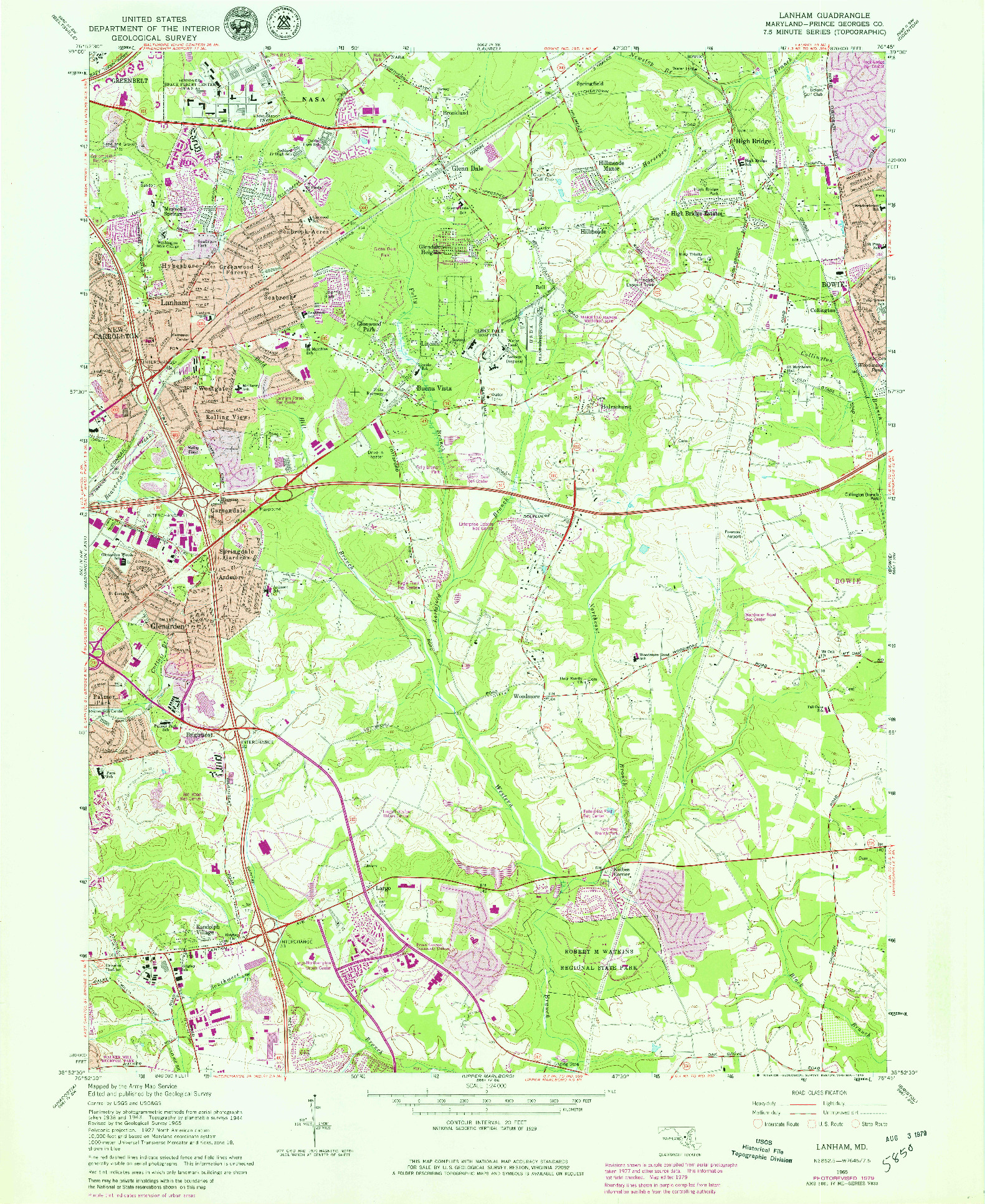 USGS 1:24000-SCALE QUADRANGLE FOR LANHAM, MD 1965