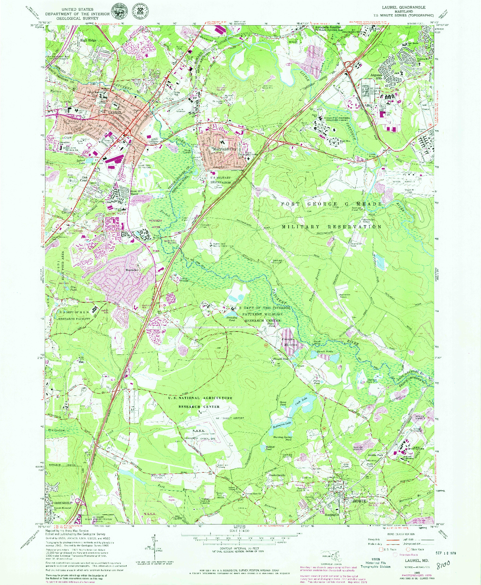 USGS 1:24000-SCALE QUADRANGLE FOR LAUREL, MD 1965