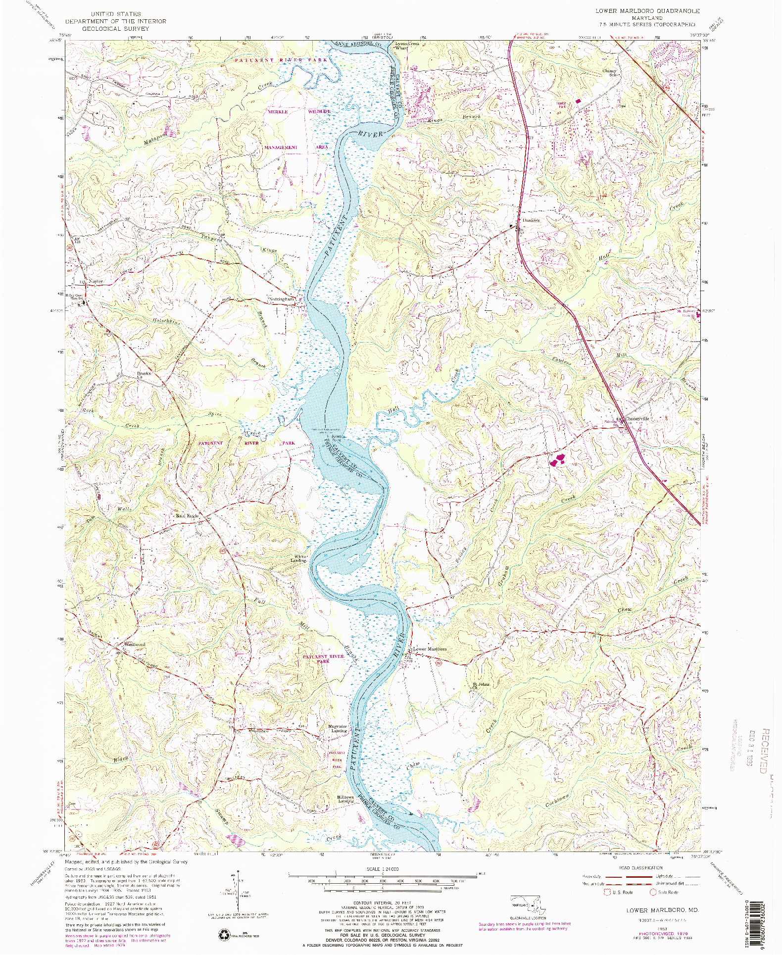 USGS 1:24000-SCALE QUADRANGLE FOR LOWER MARLBORO, MD 1953