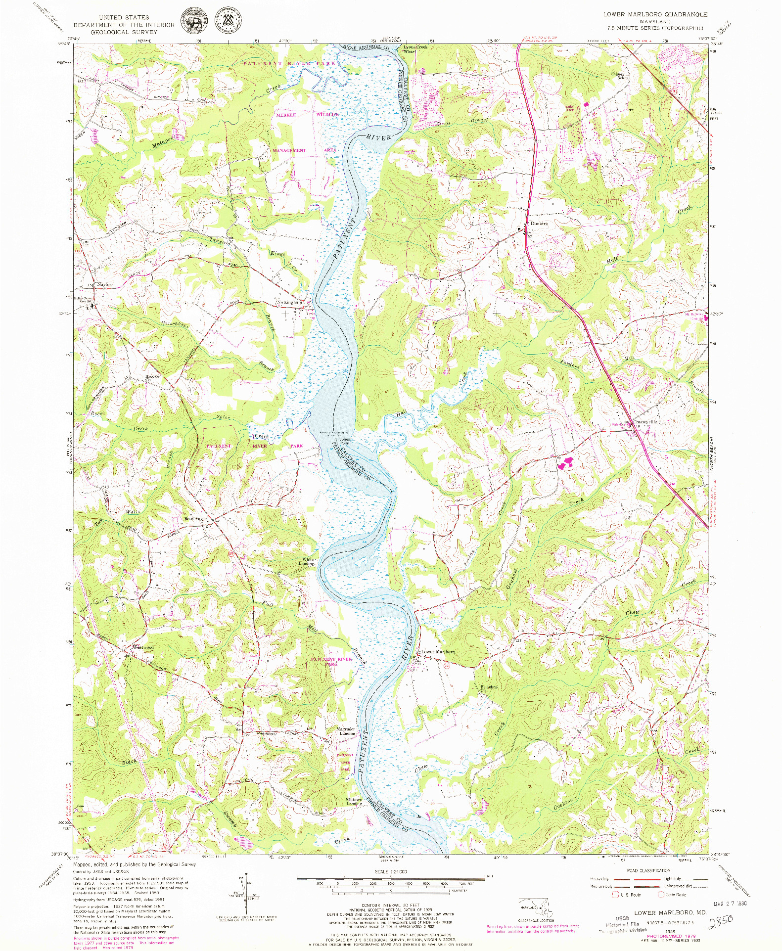 USGS 1:24000-SCALE QUADRANGLE FOR LOWER MARLBORO, MD 1953