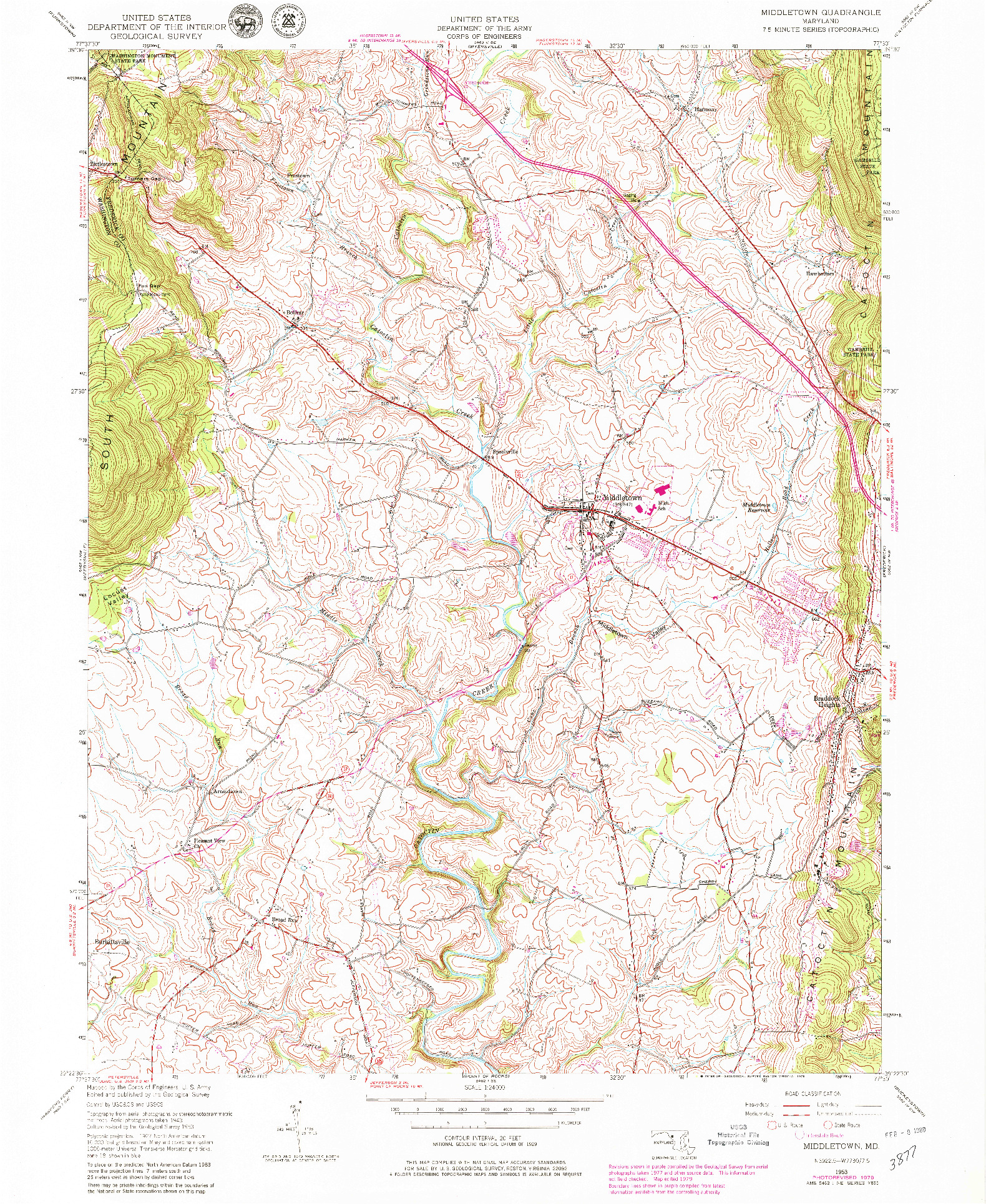 USGS 1:24000-SCALE QUADRANGLE FOR MIDDLETOWN, MD 1953