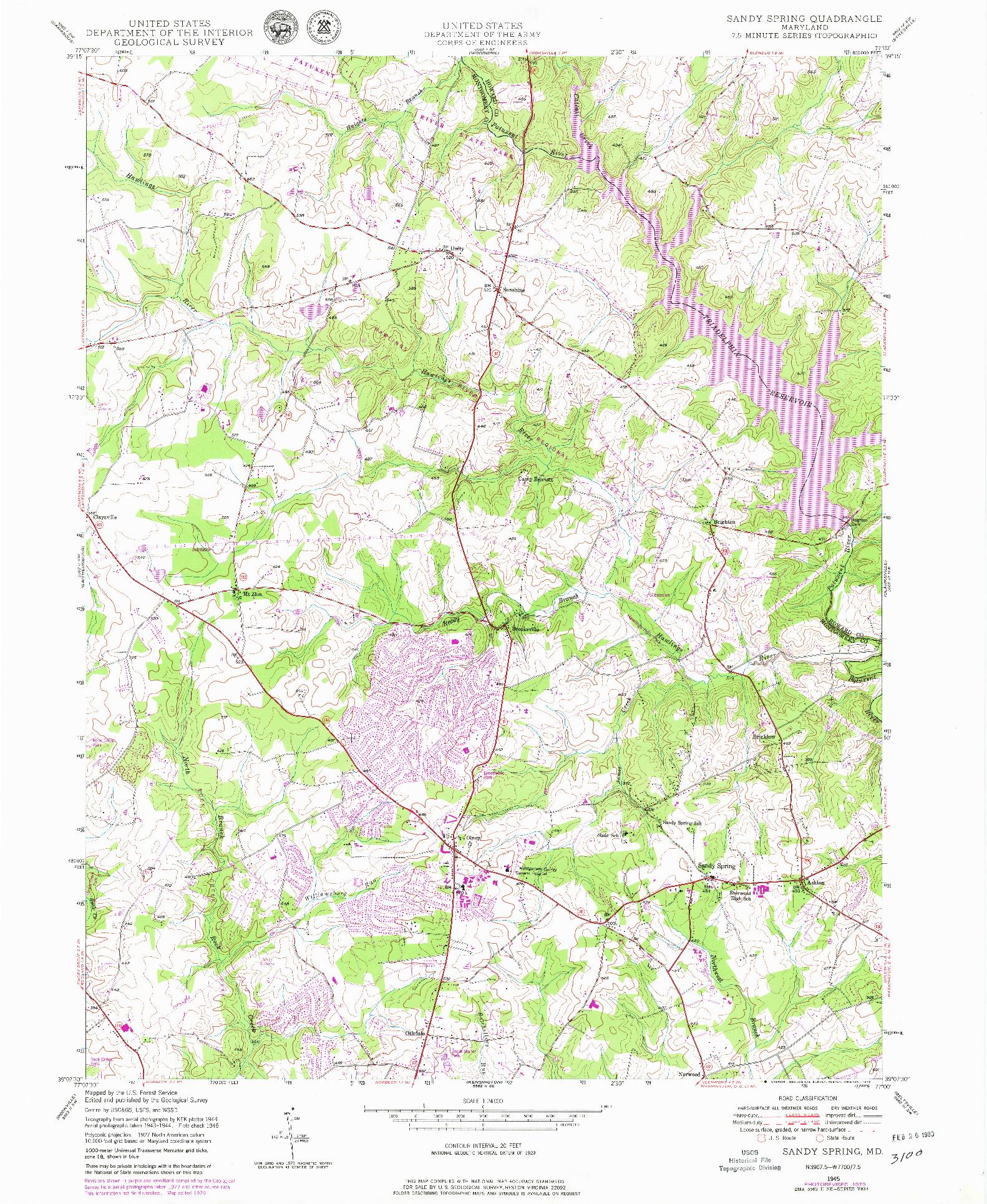 USGS 1:24000-SCALE QUADRANGLE FOR SANDY SPRING, MD 1945