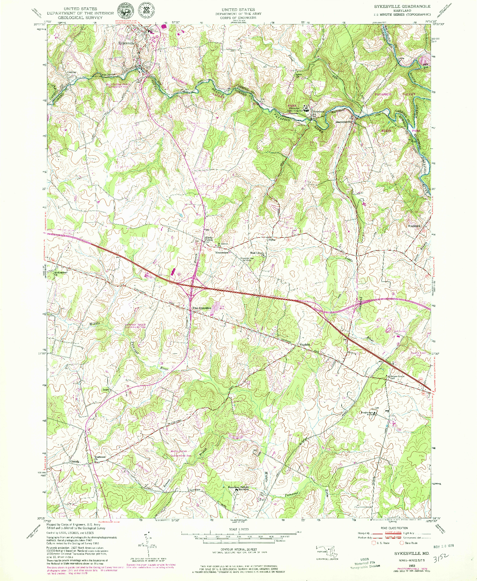 USGS 1:24000-SCALE QUADRANGLE FOR SYKESVILLE, MD 1953