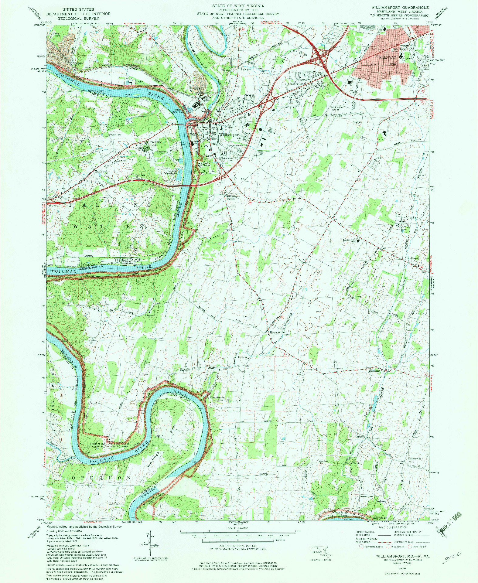 USGS 1:24000-SCALE QUADRANGLE FOR WILLIAMSPORT, MD 1979