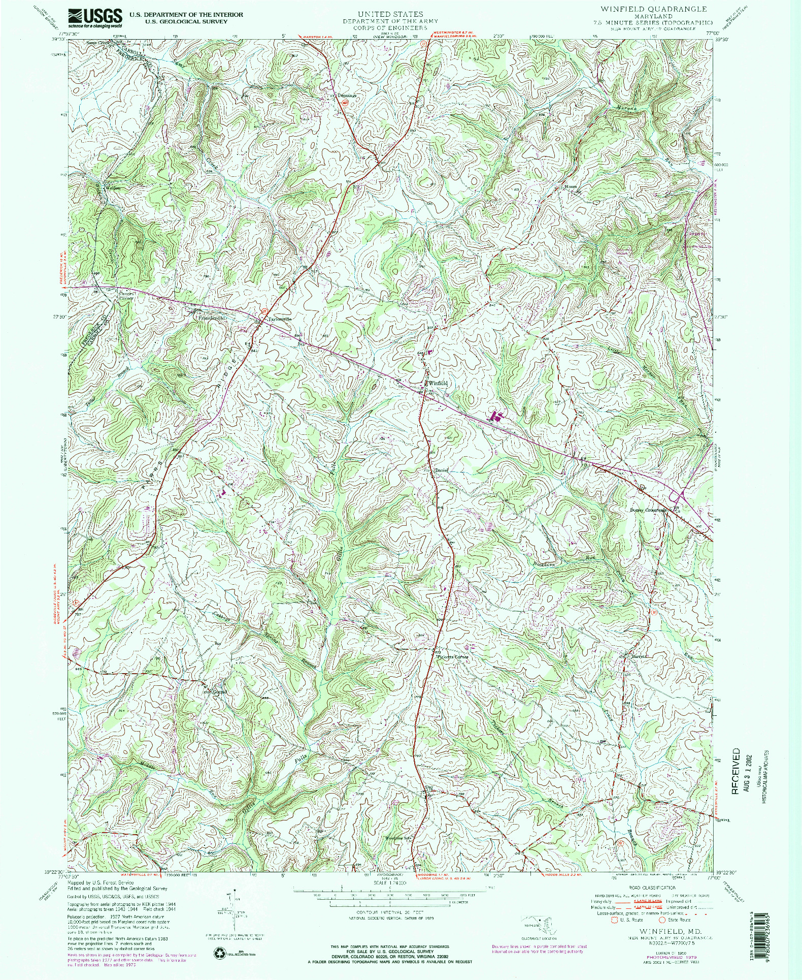 USGS 1:24000-SCALE QUADRANGLE FOR WINFIELD, MD 1950