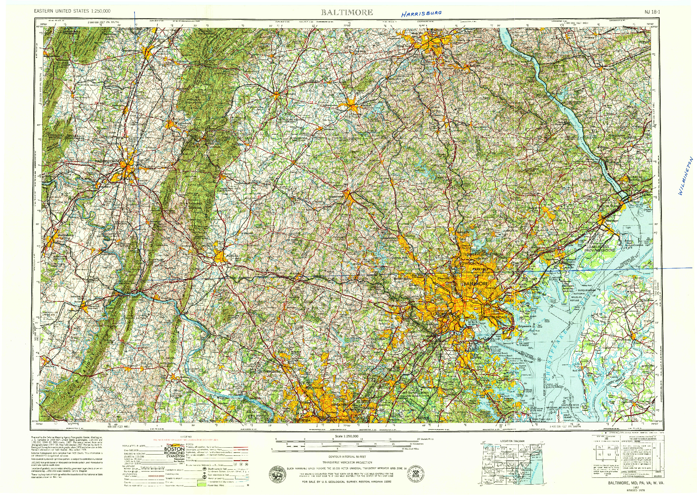USGS 1:250000-SCALE QUADRANGLE FOR BALTIMORE, MD 1957
