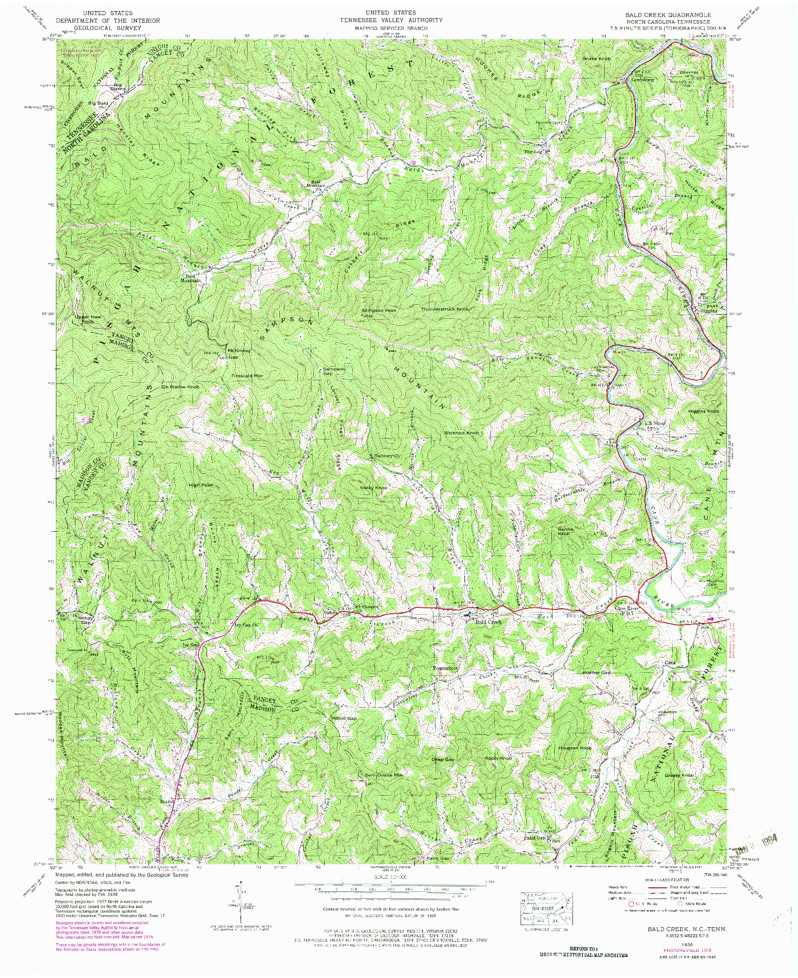 USGS 1:24000-SCALE QUADRANGLE FOR BALD CREEK, NC 1939