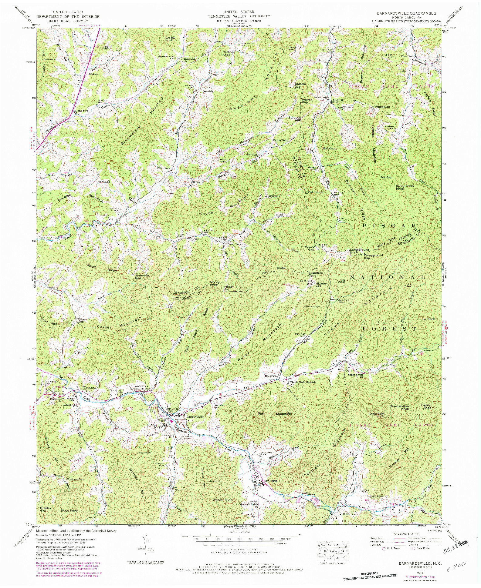 USGS 1:24000-SCALE QUADRANGLE FOR BARNARDSVILLE, NC 1946