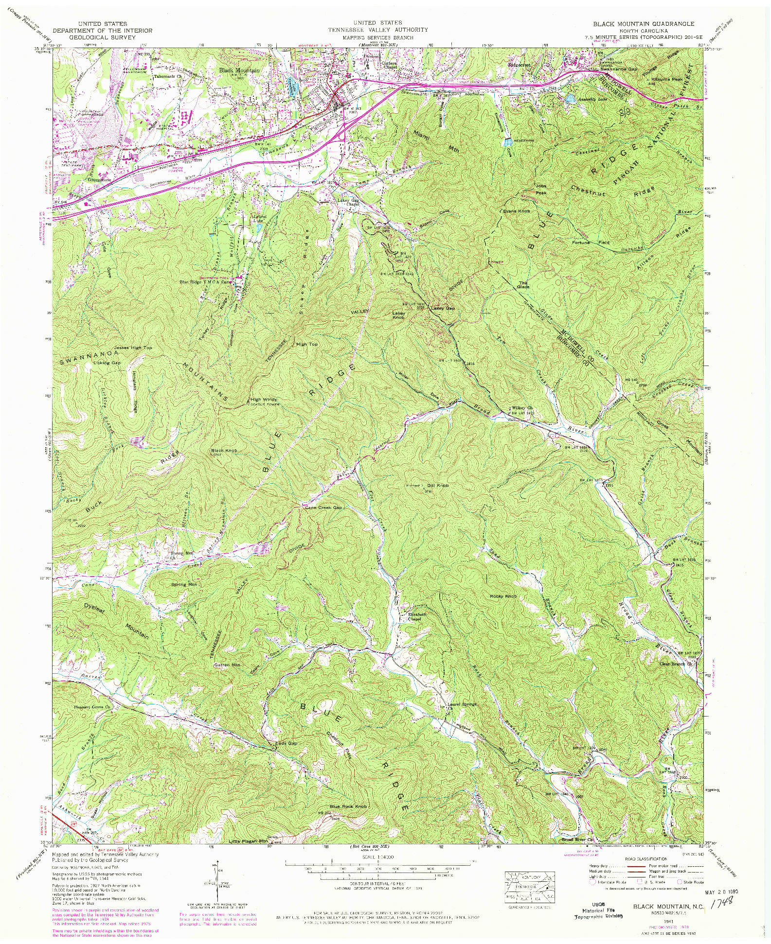 USGS 1:24000-SCALE QUADRANGLE FOR BLACK MOUNTAIN, NC 1941