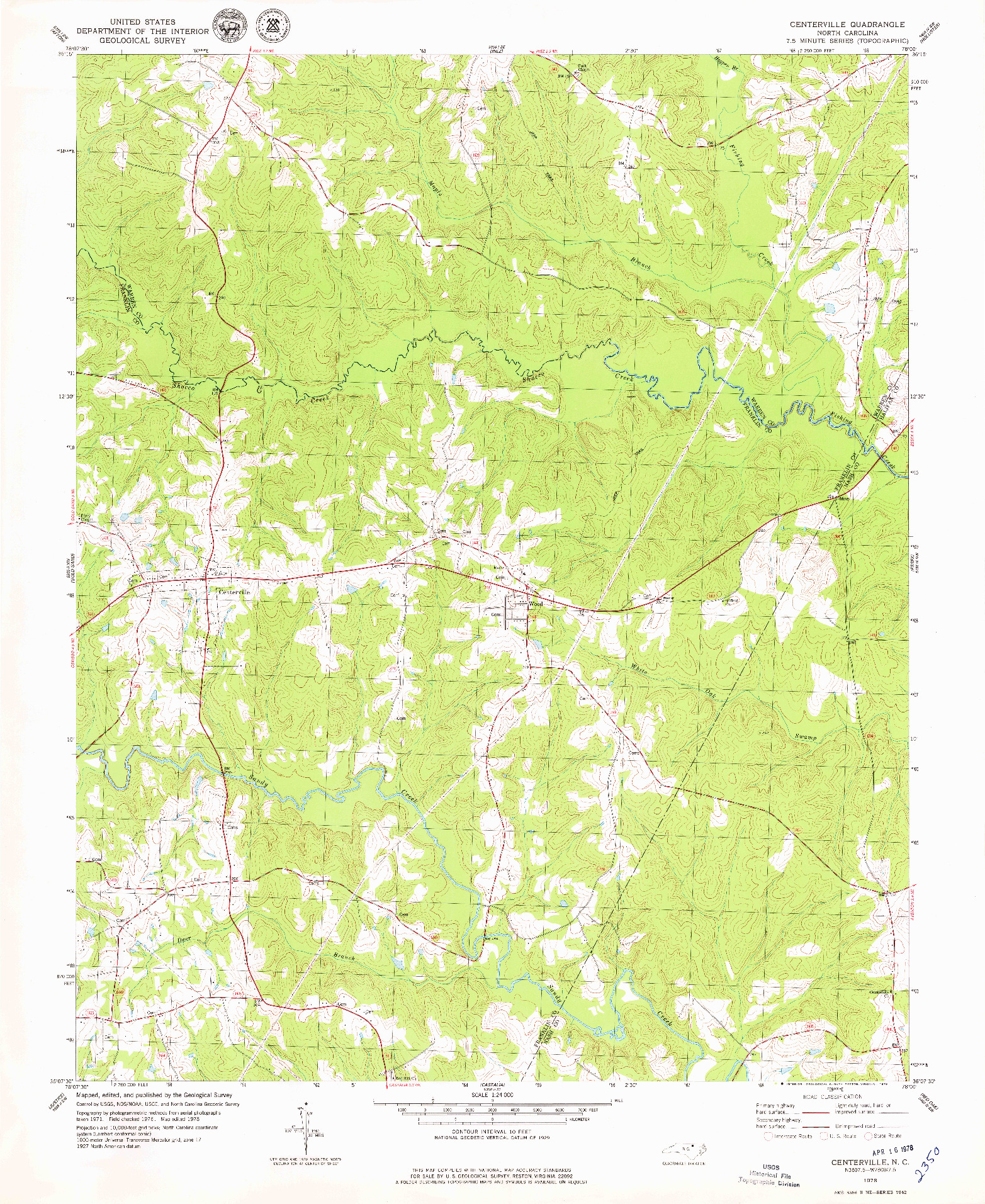 USGS 1:24000-SCALE QUADRANGLE FOR CENTERVILLE, NC 1978