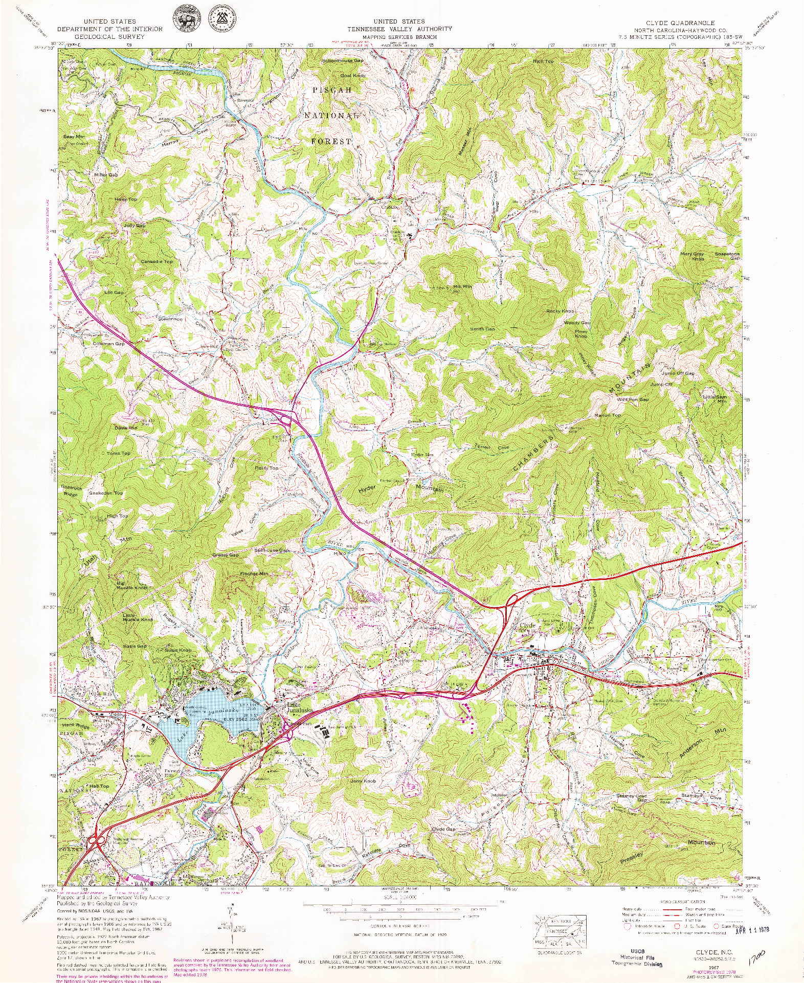 USGS 1:24000-SCALE QUADRANGLE FOR CLYDE, NC 1967