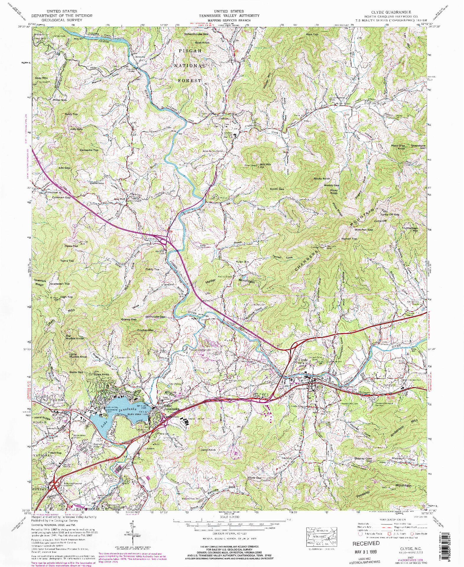 USGS 1:24000-SCALE QUADRANGLE FOR CLYDE, NC 1967