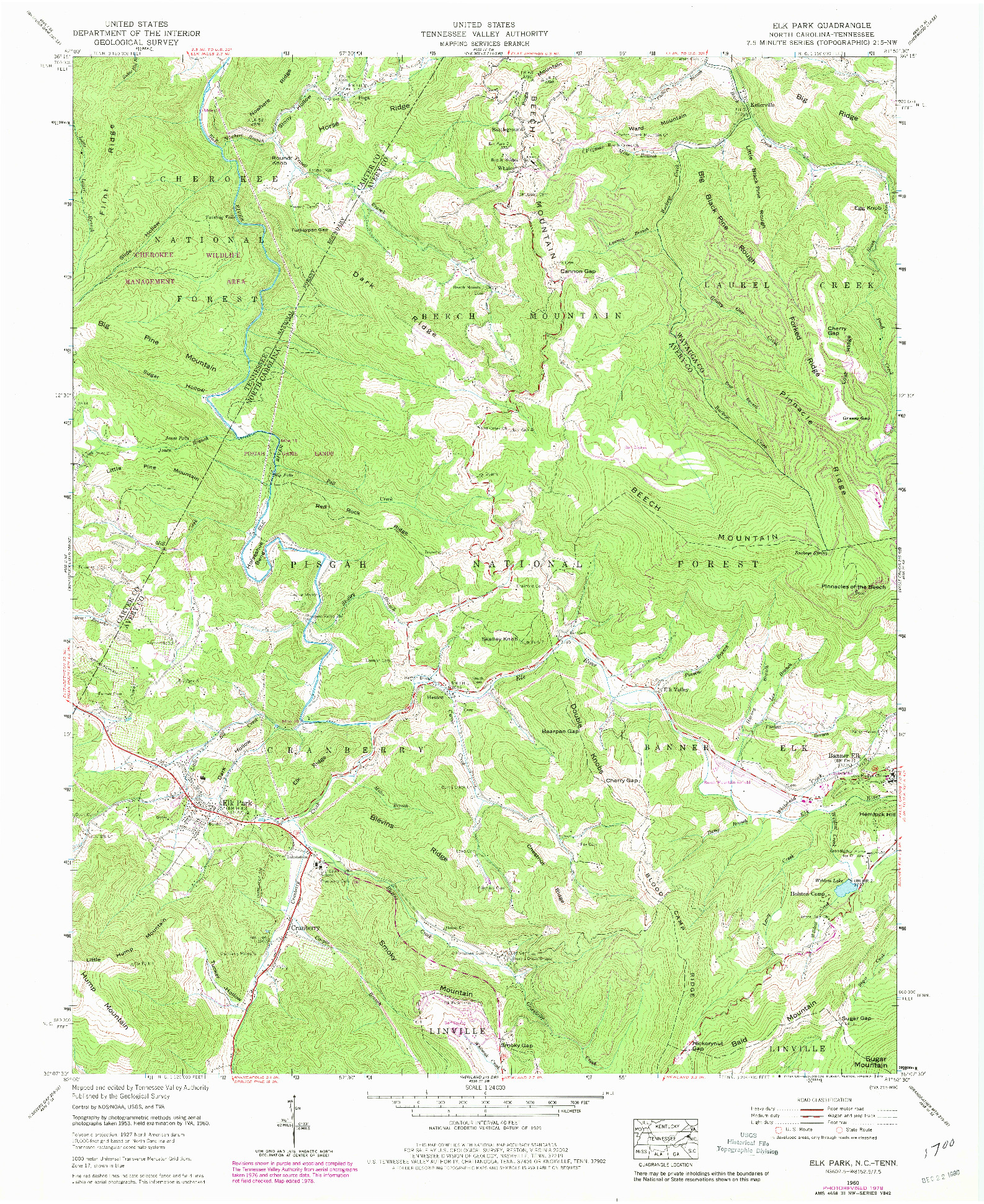 USGS 1:24000-SCALE QUADRANGLE FOR ELK PARK, NC 1960