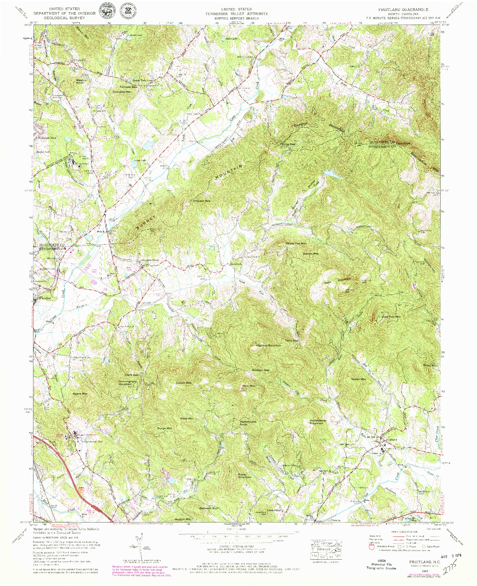 USGS 1:24000-SCALE QUADRANGLE FOR FRUITLAND, NC 1965