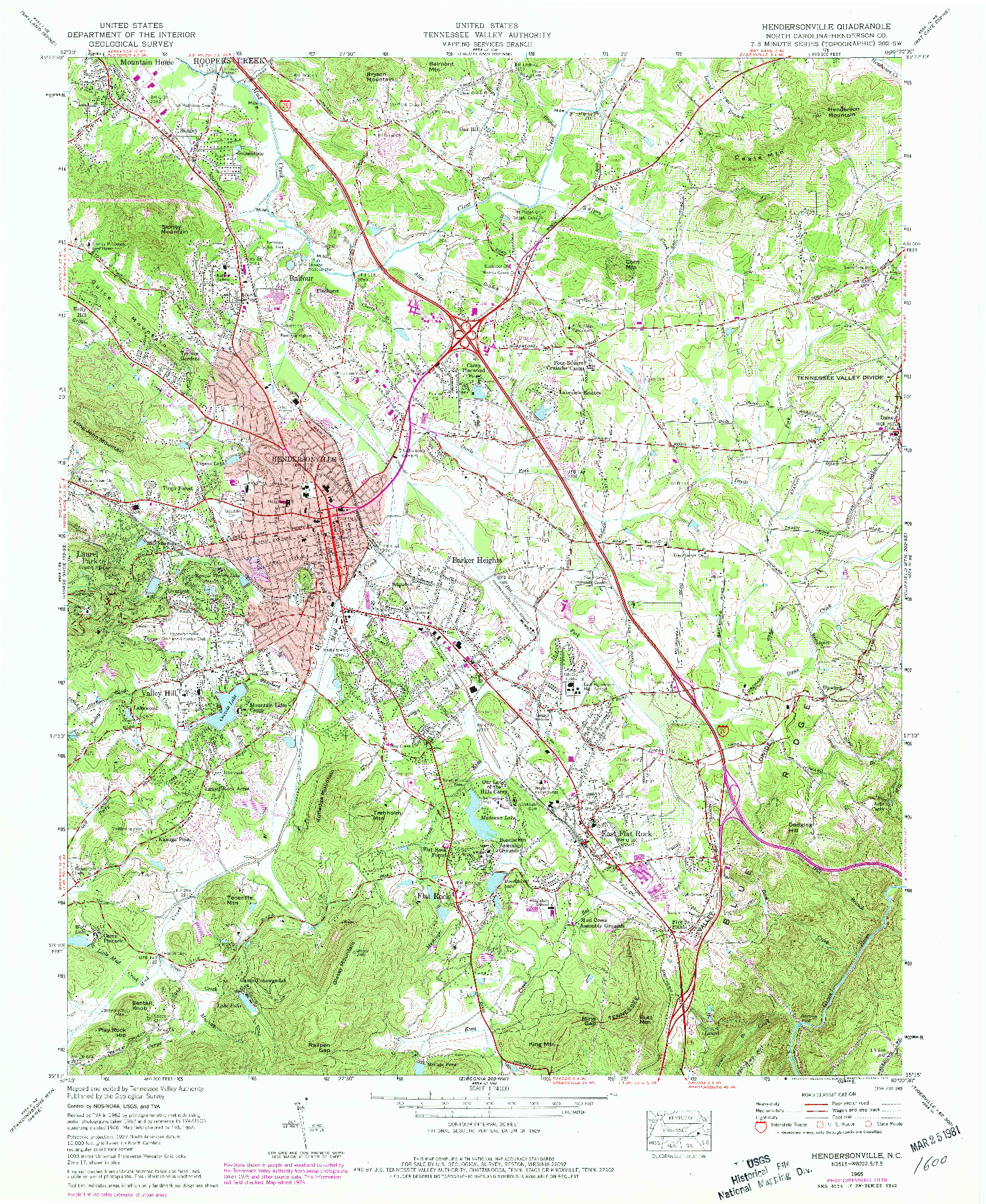 USGS 1:24000-SCALE QUADRANGLE FOR HENDERSONVILLE, NC 1965
