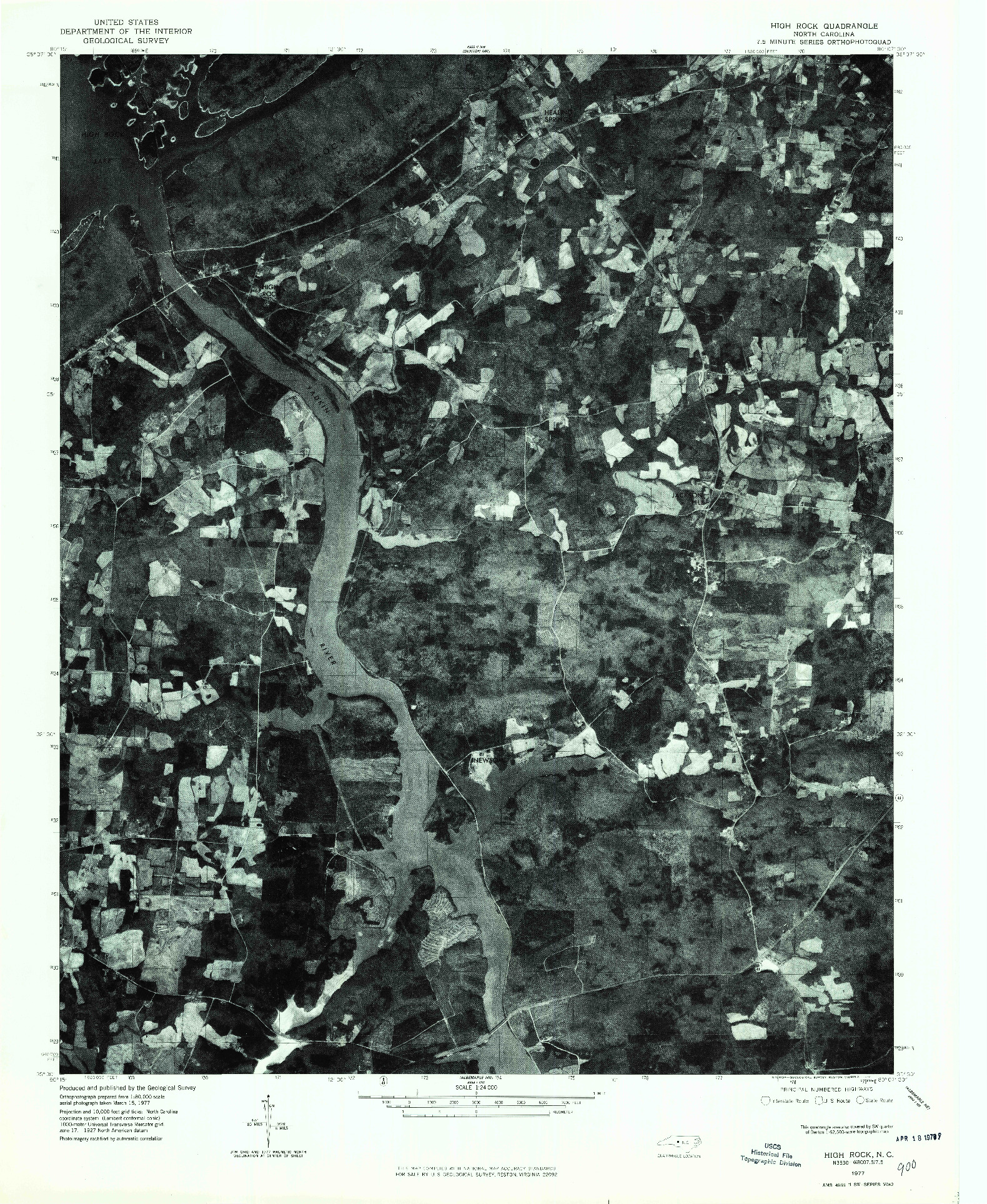 USGS 1:24000-SCALE QUADRANGLE FOR HIGH ROCK, NC 1977