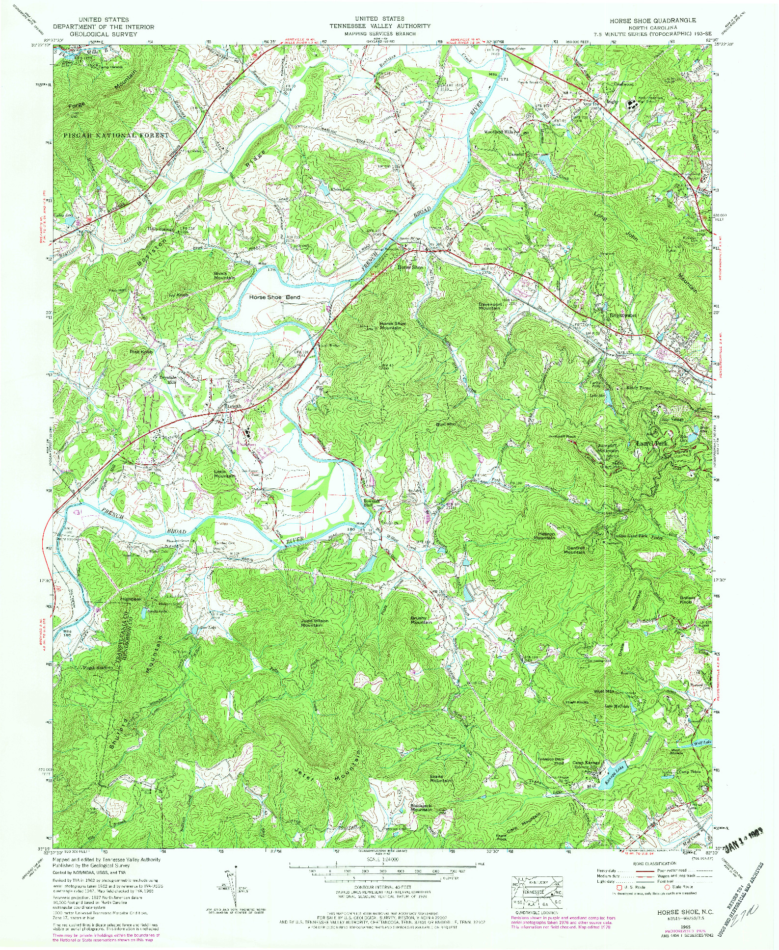 USGS 1:24000-SCALE QUADRANGLE FOR HORSE SHOE, NC 1965