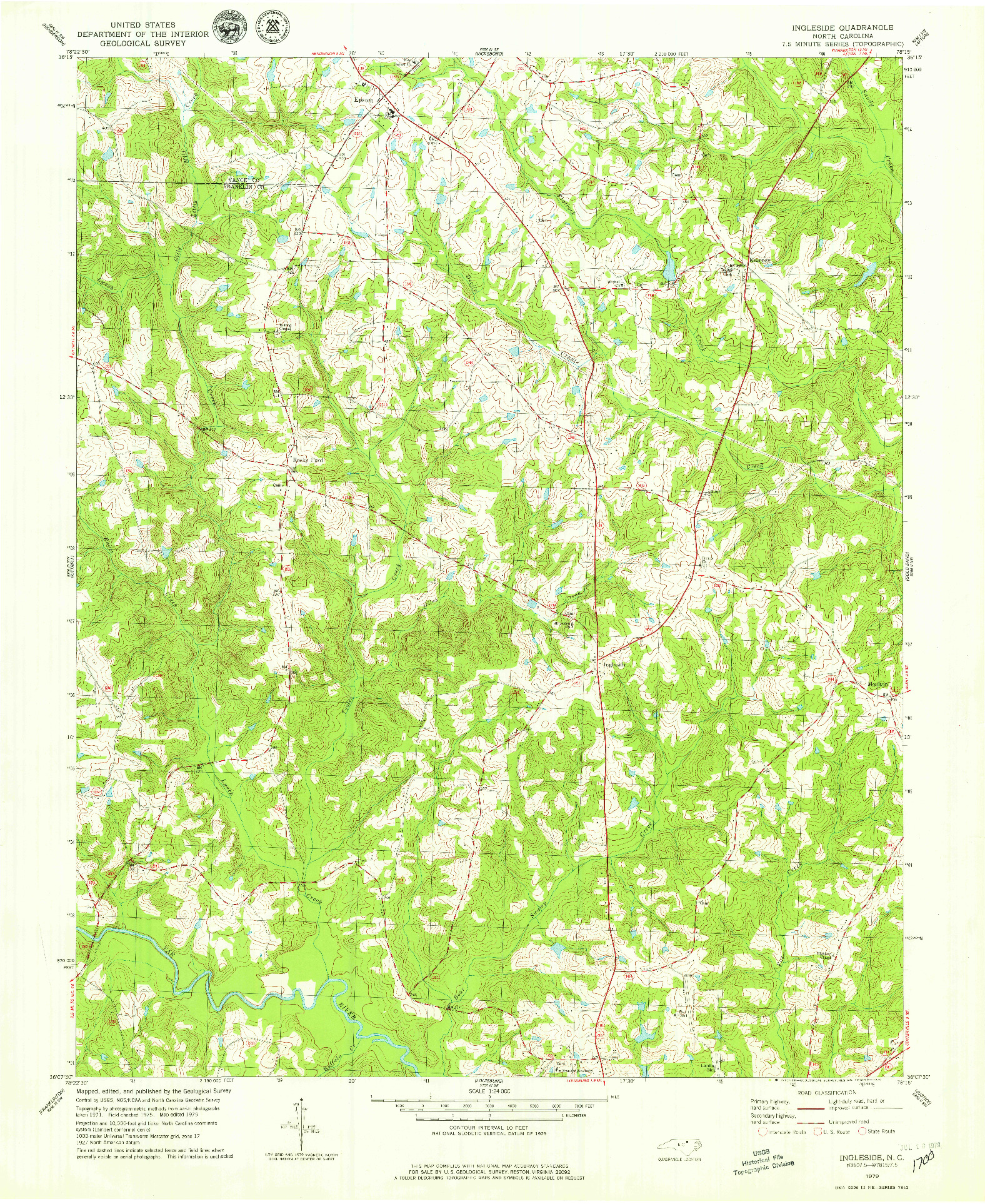 USGS 1:24000-SCALE QUADRANGLE FOR INGLESIDE, NC 1979