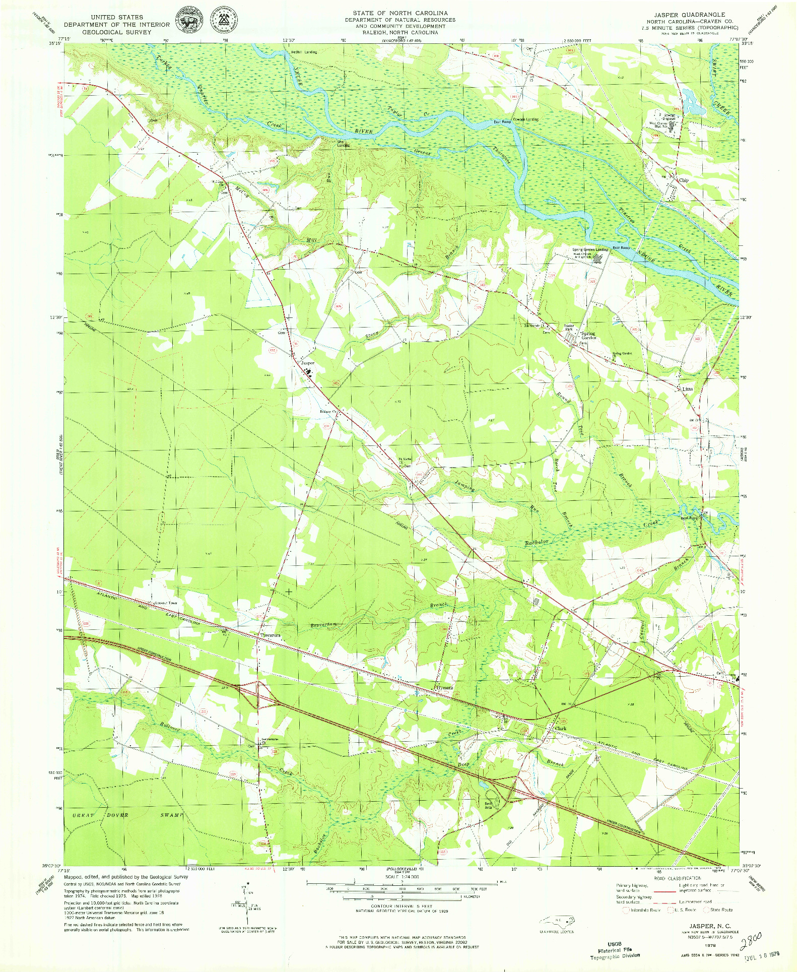 USGS 1:24000-SCALE QUADRANGLE FOR JASPER, NC 1978