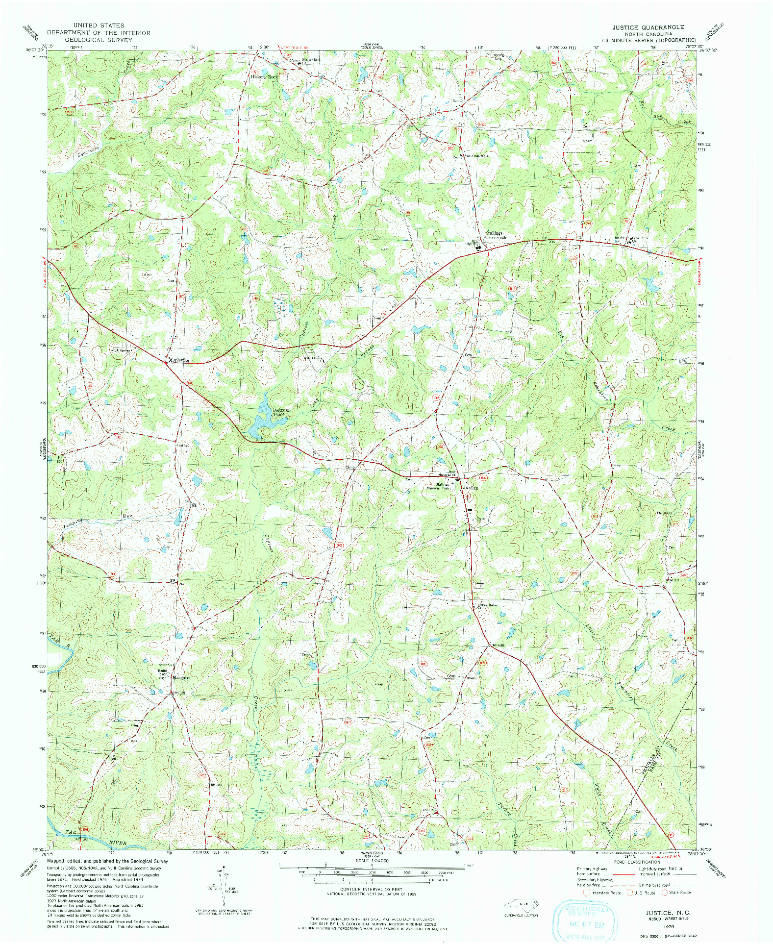 USGS 1:24000-SCALE QUADRANGLE FOR JUSTICE, NC 1979