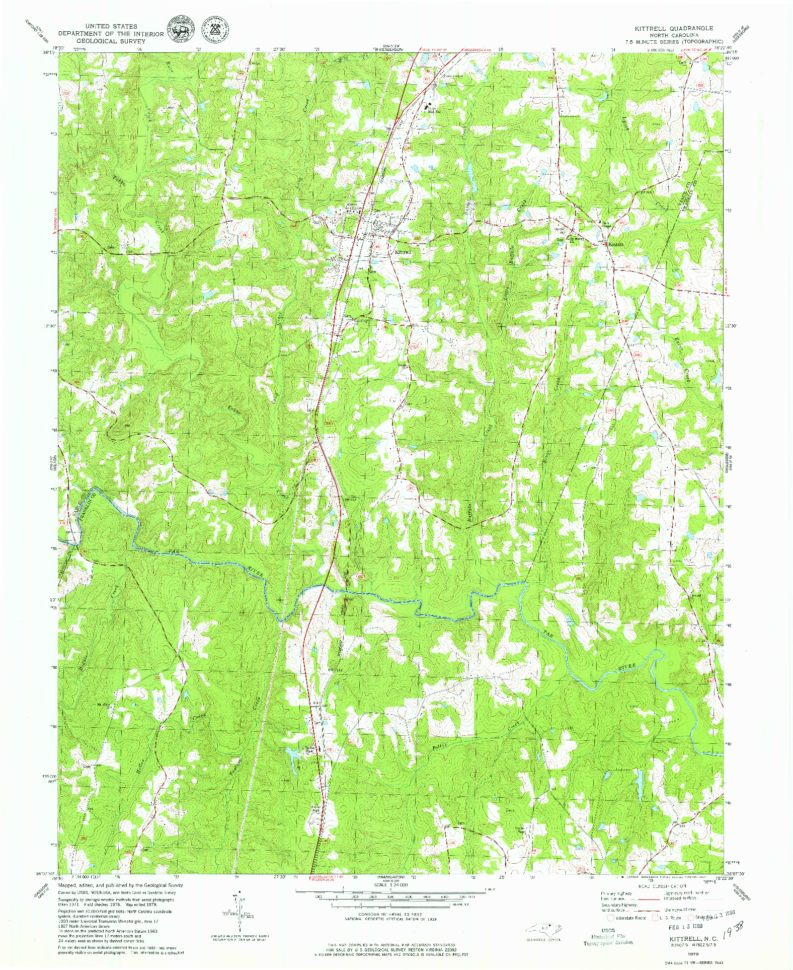 USGS 1:24000-SCALE QUADRANGLE FOR KITTRELL, NC 1979