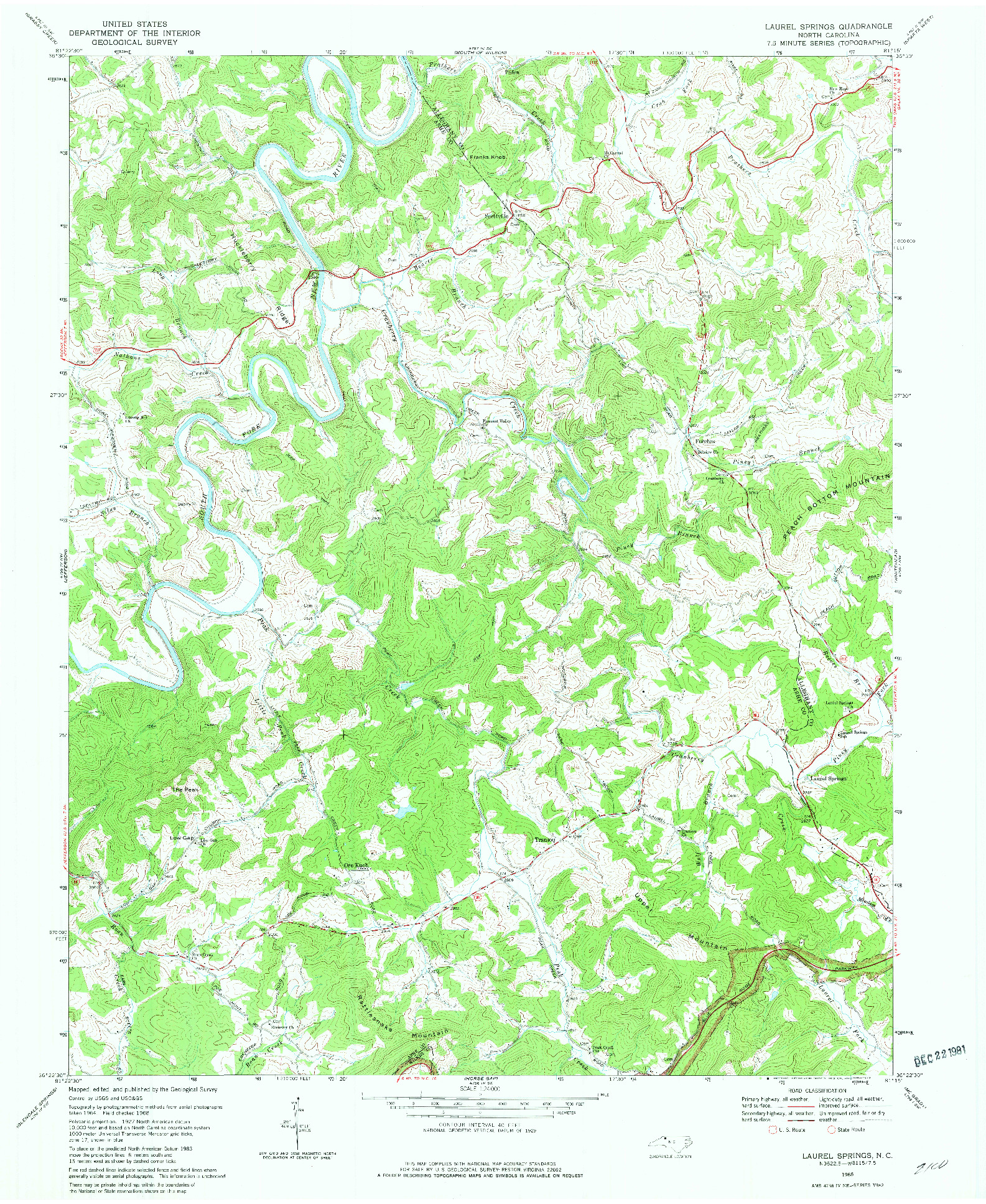 USGS 1:24000-SCALE QUADRANGLE FOR LAUREL SPRINGS, NC 1968