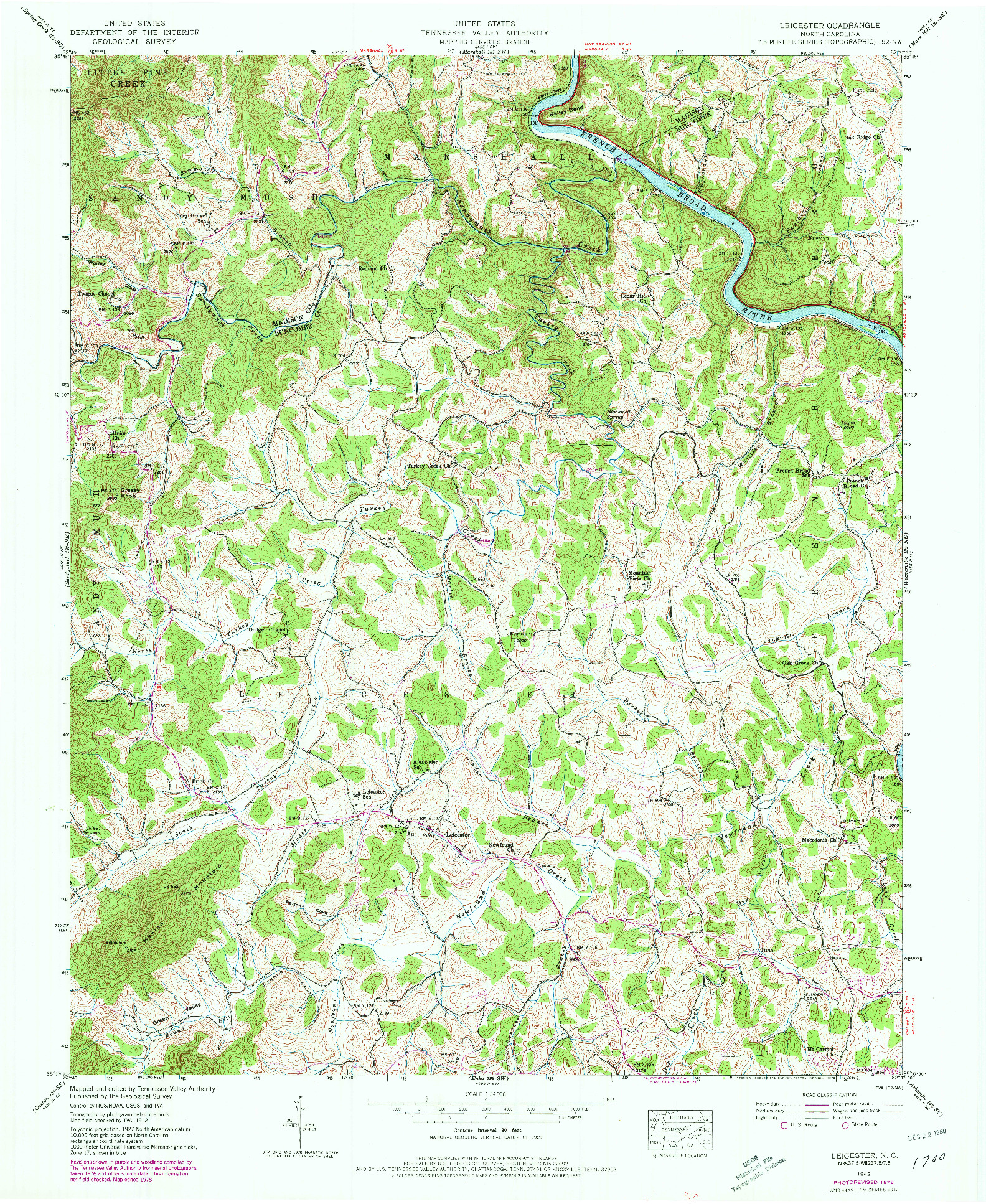 USGS 1:24000-SCALE QUADRANGLE FOR LEICESTER, NC 1942