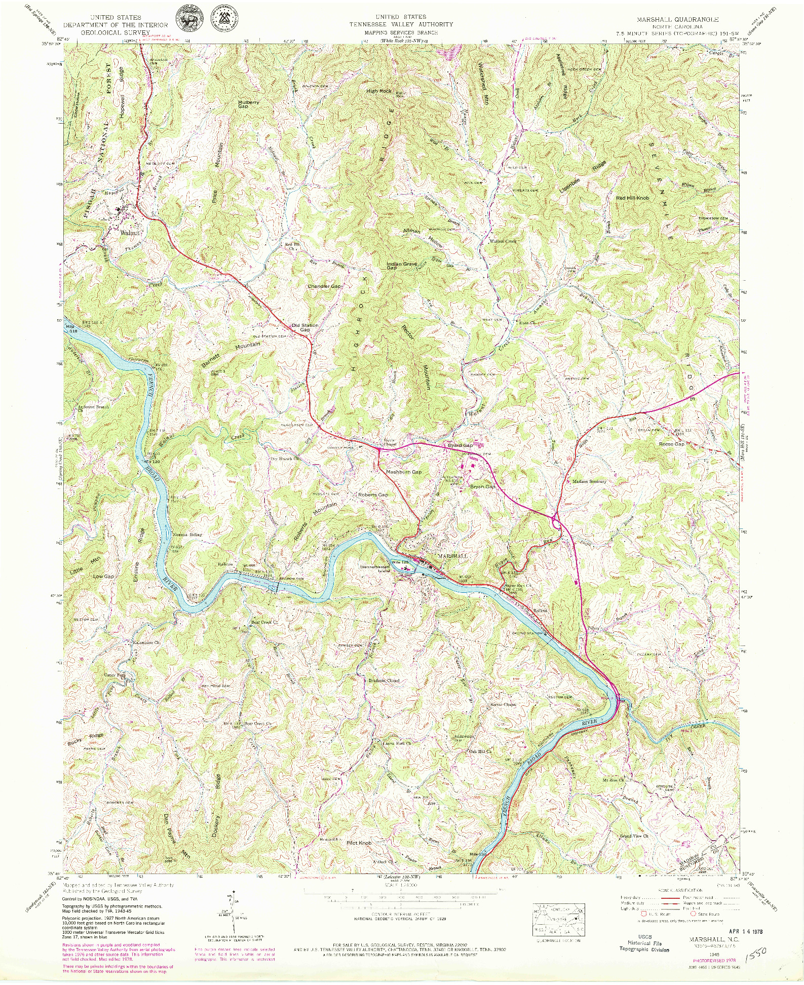 USGS 1:24000-SCALE QUADRANGLE FOR MARSHALL, NC 1945