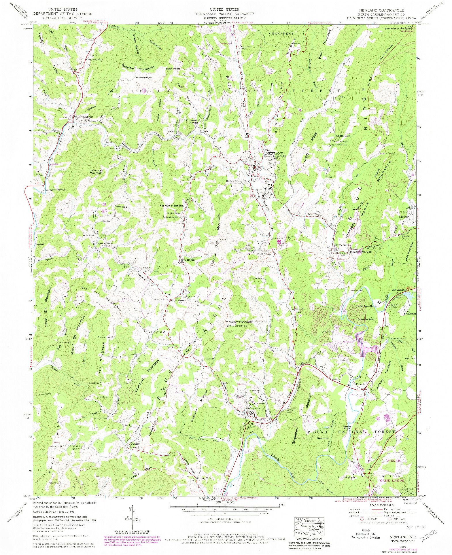 USGS 1:24000-SCALE QUADRANGLE FOR NEWLAND, NC 1960