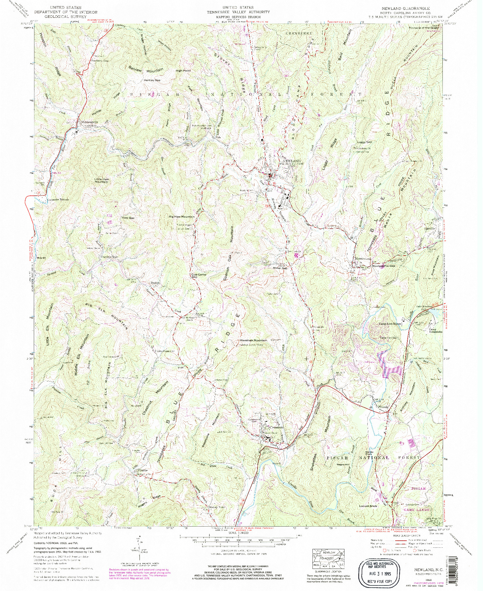 USGS 1:24000-SCALE QUADRANGLE FOR NEWLAND, NC 1960