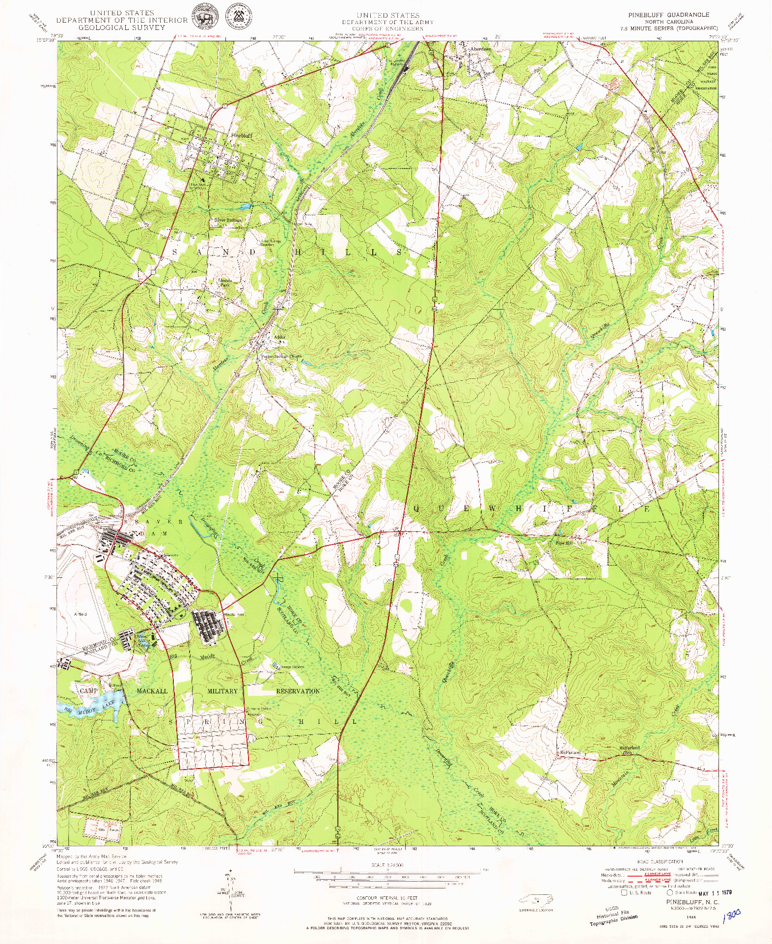 USGS 1:24000-SCALE QUADRANGLE FOR PINEBLUFF, NC 1948