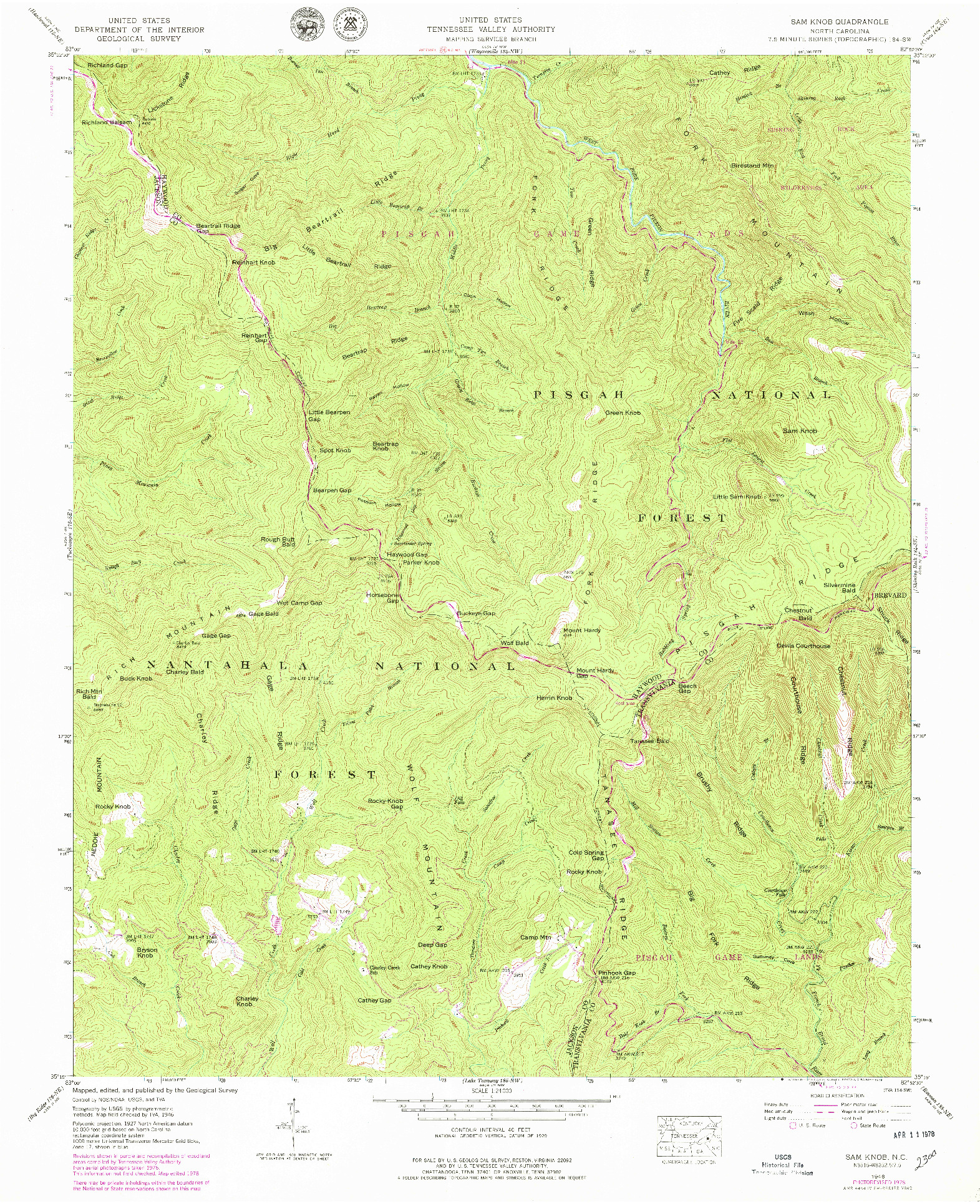 USGS 1:24000-SCALE QUADRANGLE FOR SAM KNOB, NC 1946