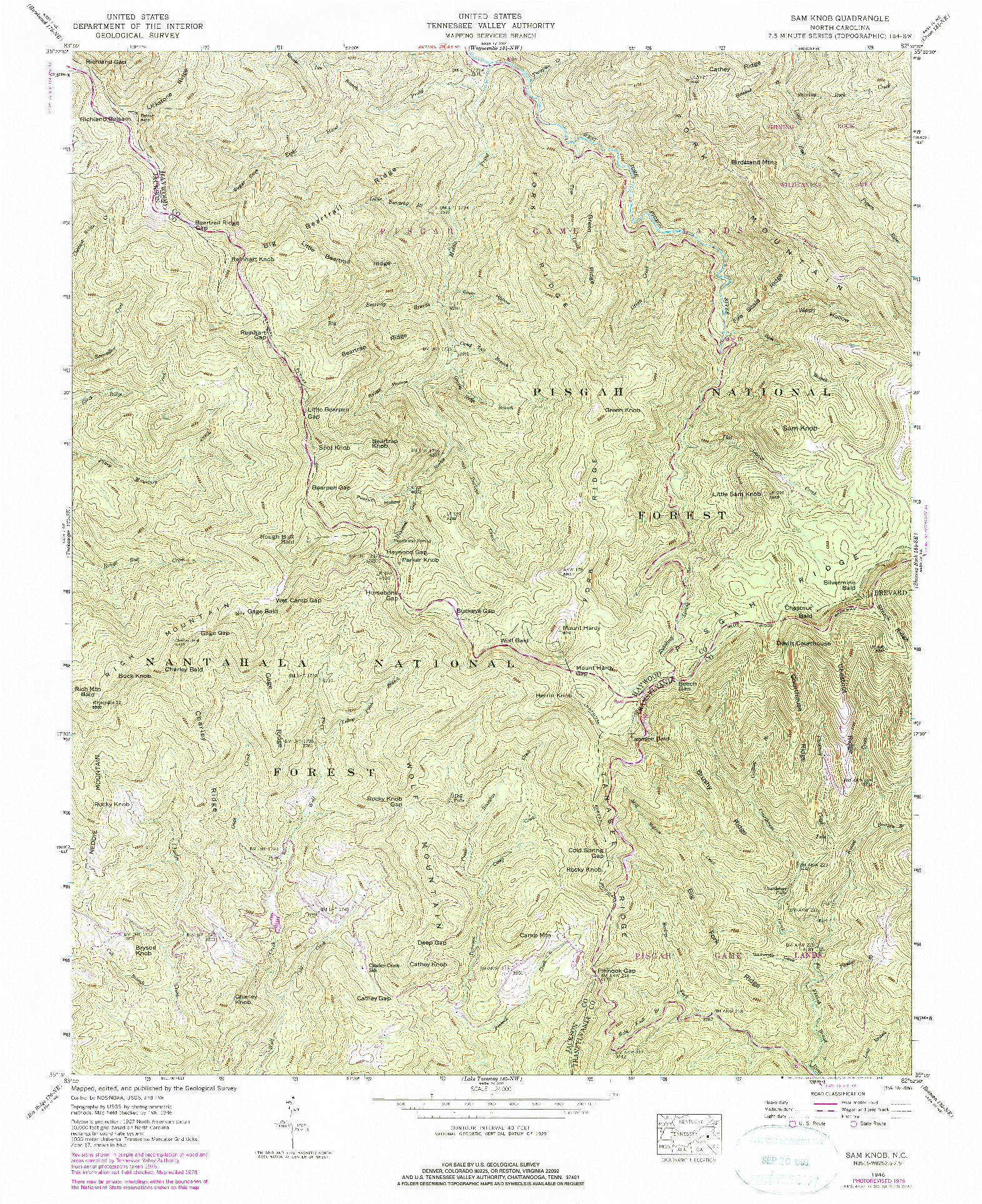 USGS 1:24000-SCALE QUADRANGLE FOR SAM KNOB, NC 1946