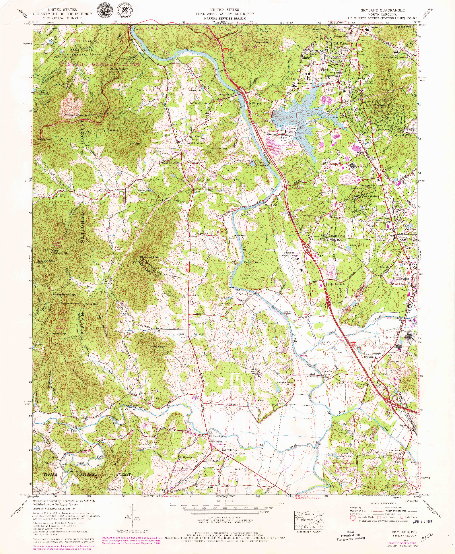 USGS 1:24000-SCALE QUADRANGLE FOR SKYLAND, NC 1965