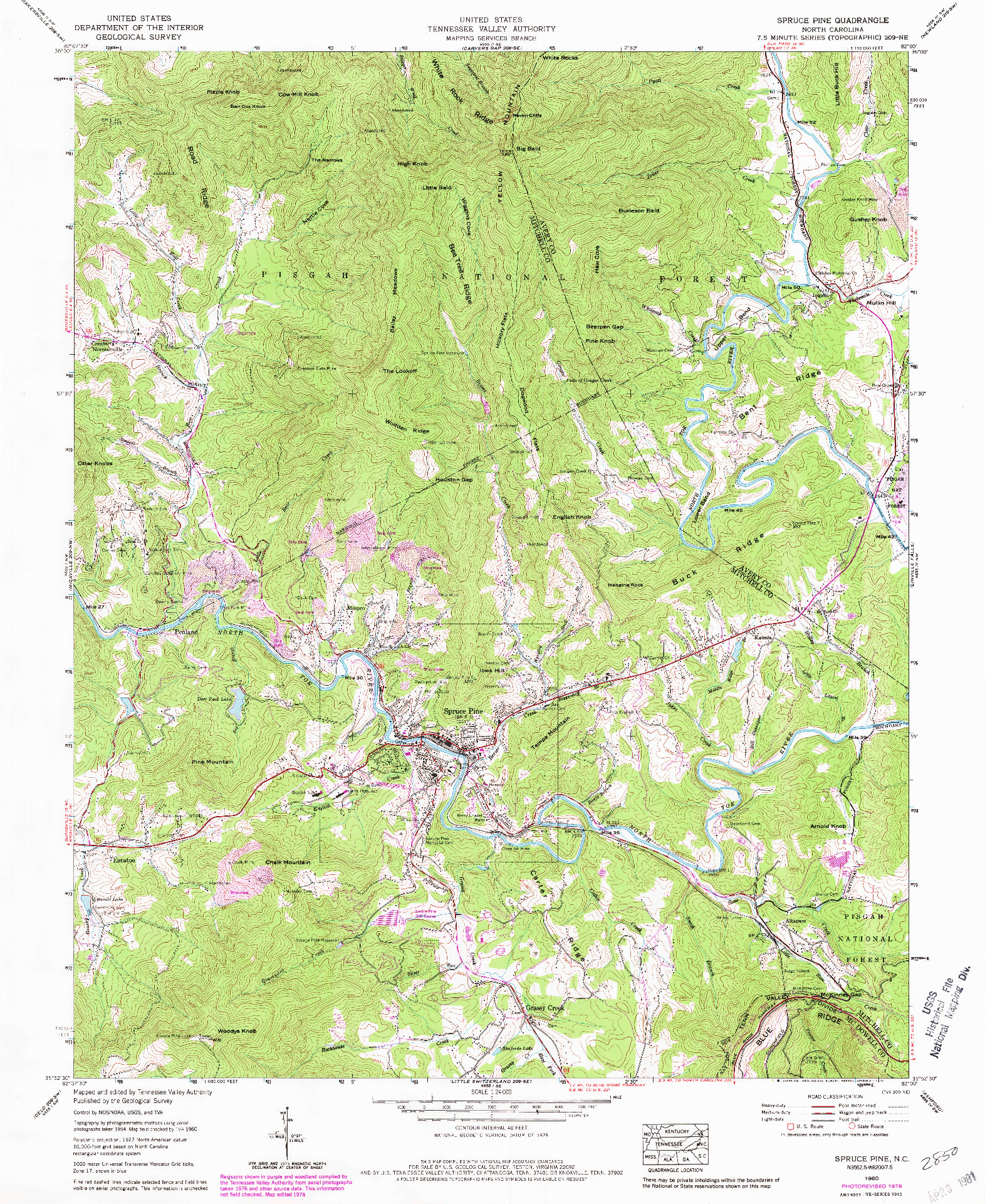 USGS 1:24000-SCALE QUADRANGLE FOR SPRUCE PINE, NC 1960