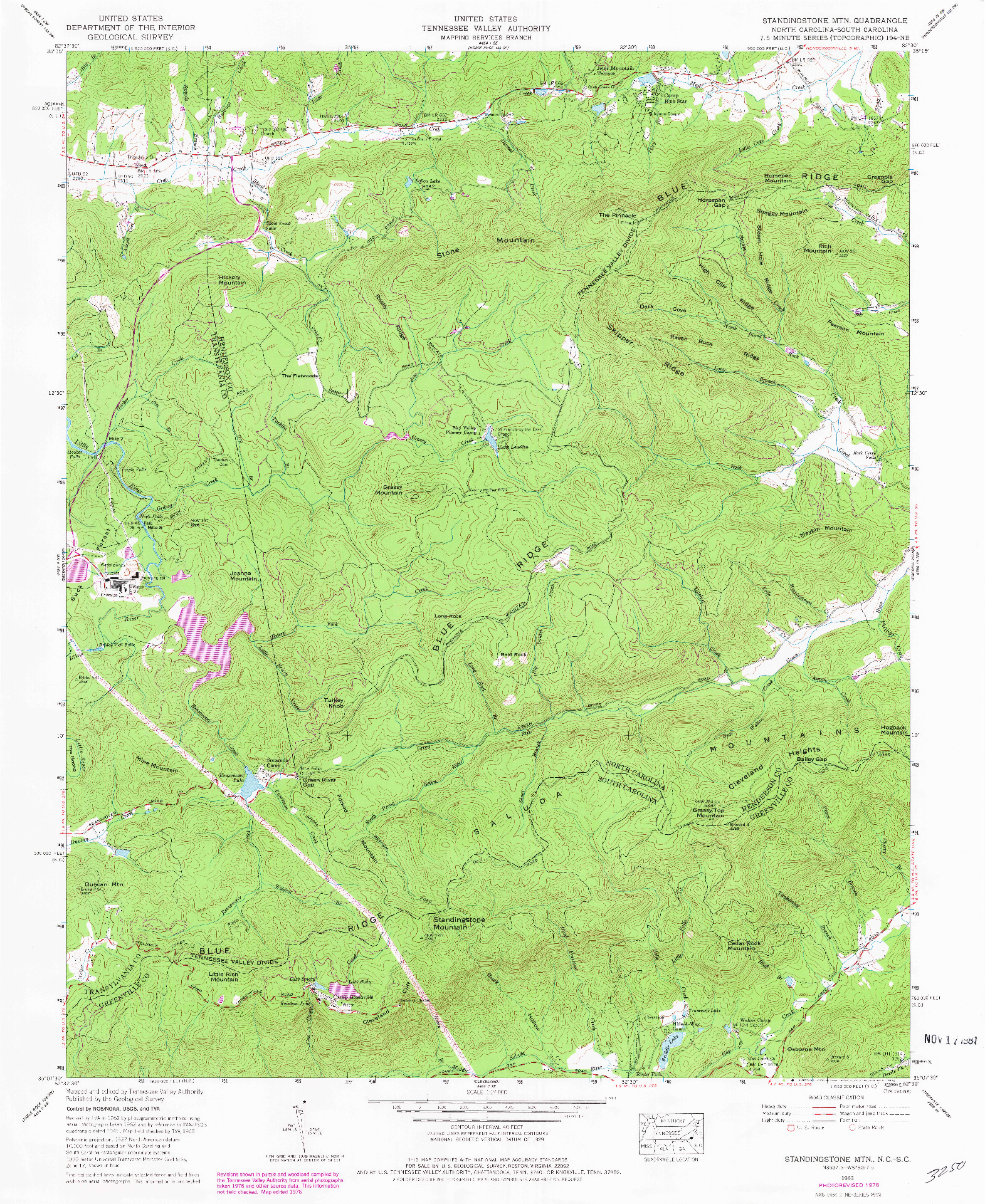 USGS 1:24000-SCALE QUADRANGLE FOR STANDINGSTONE MTN., NC 1965