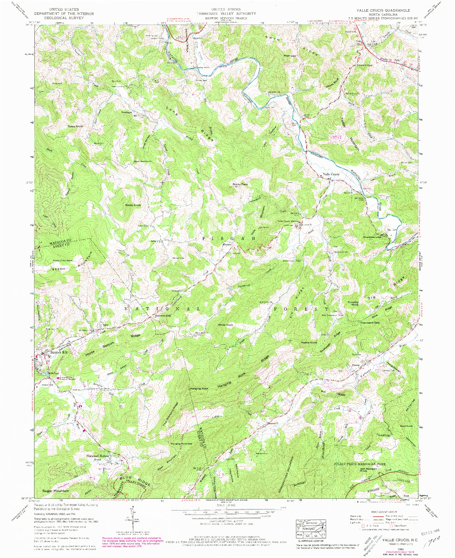 USGS 1:24000-SCALE QUADRANGLE FOR VALLE CRUCIS, NC 1960