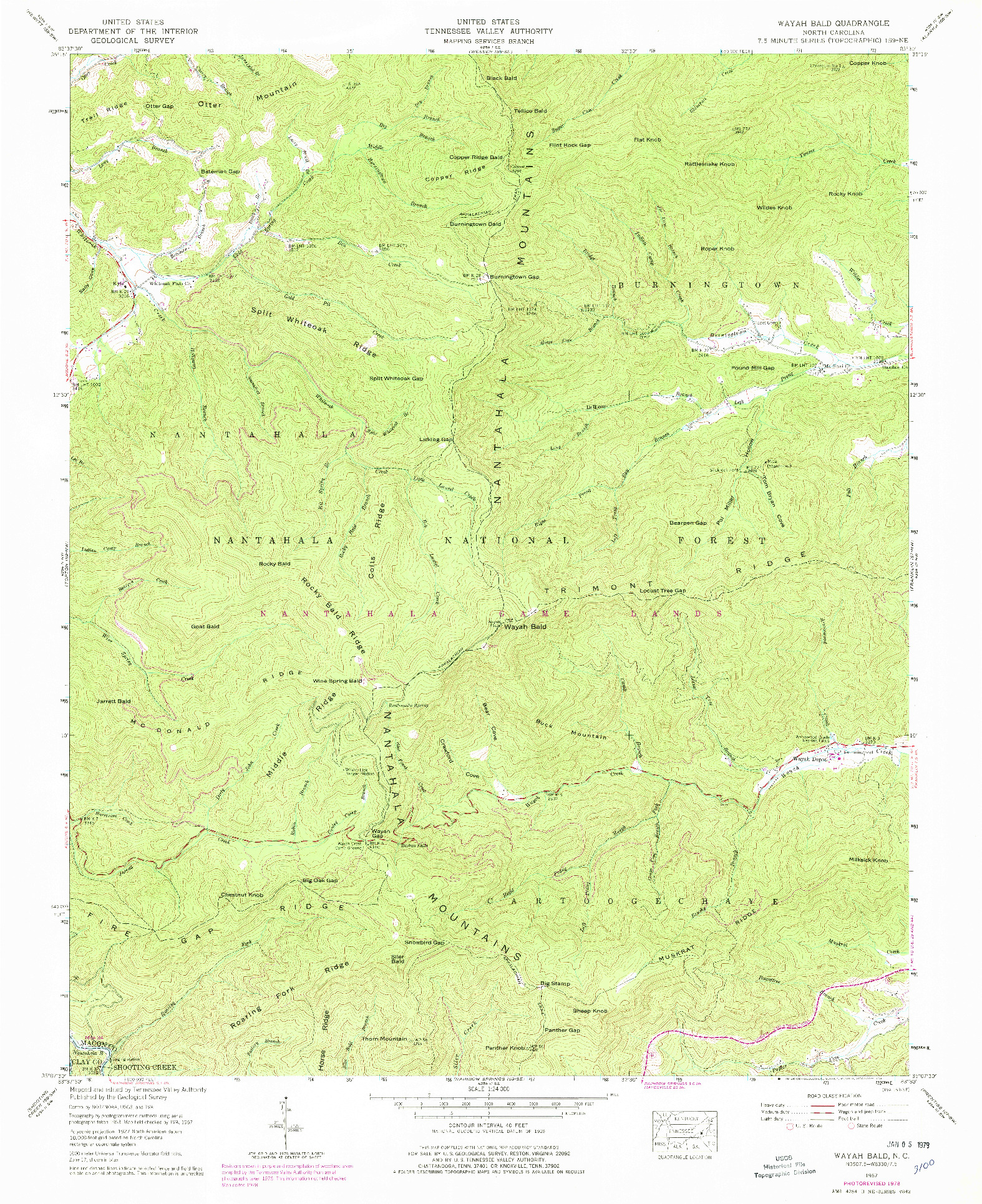 USGS 1:24000-SCALE QUADRANGLE FOR WAYAH BALD, NC 1957