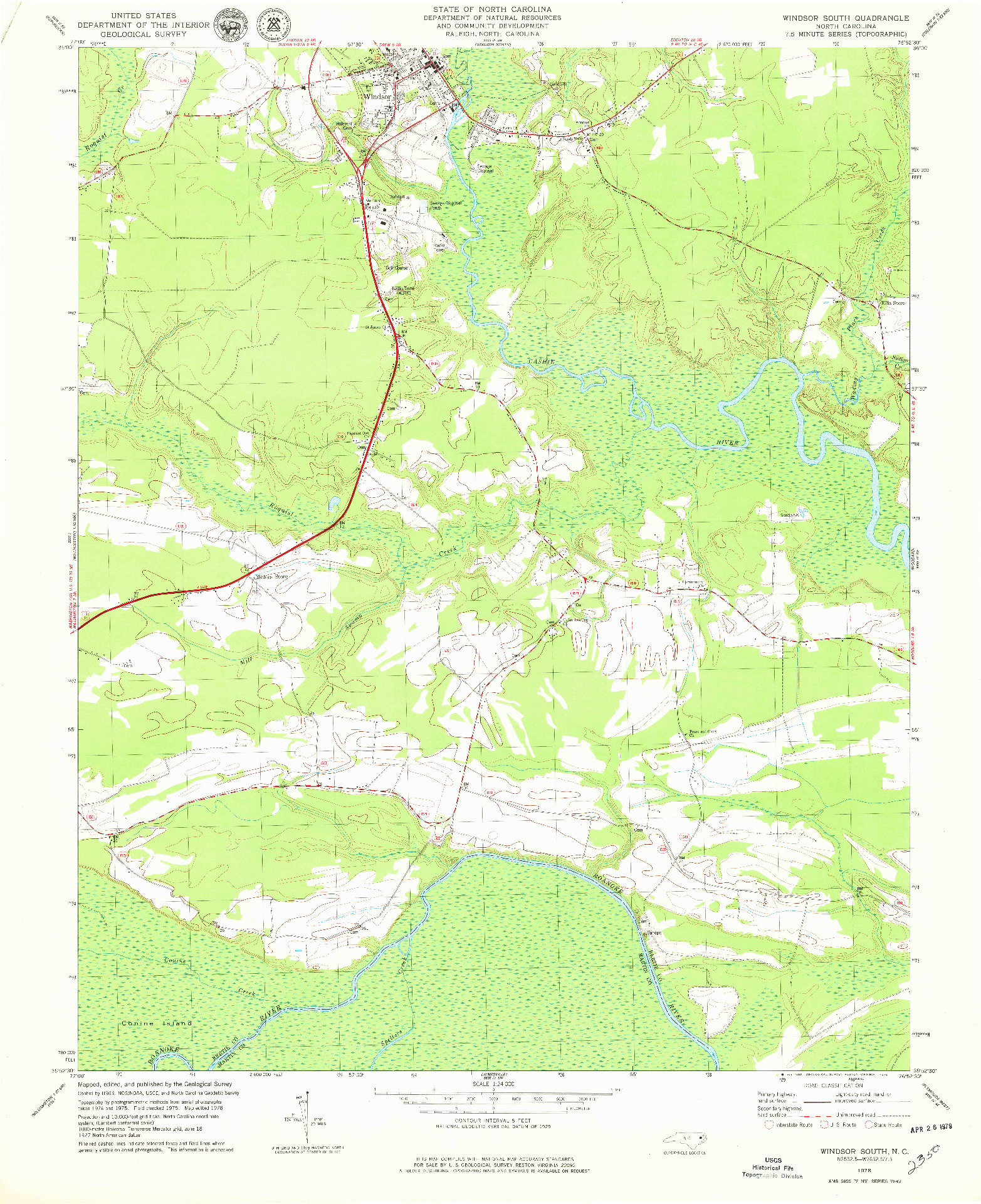 USGS 1:24000-SCALE QUADRANGLE FOR WINDSOR SOUTH, NC 1978