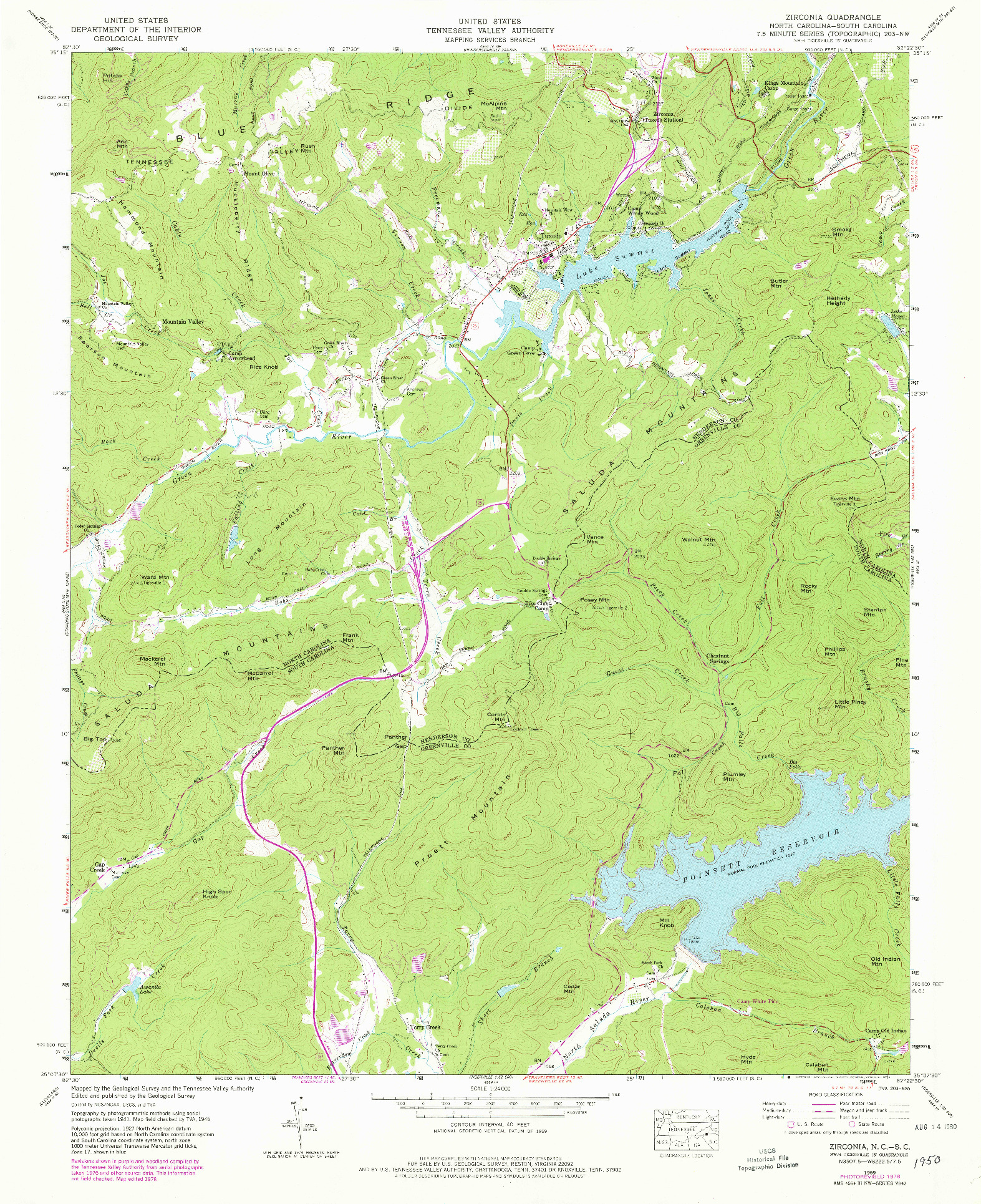USGS 1:24000-SCALE QUADRANGLE FOR ZIRCONIA, NC 1959