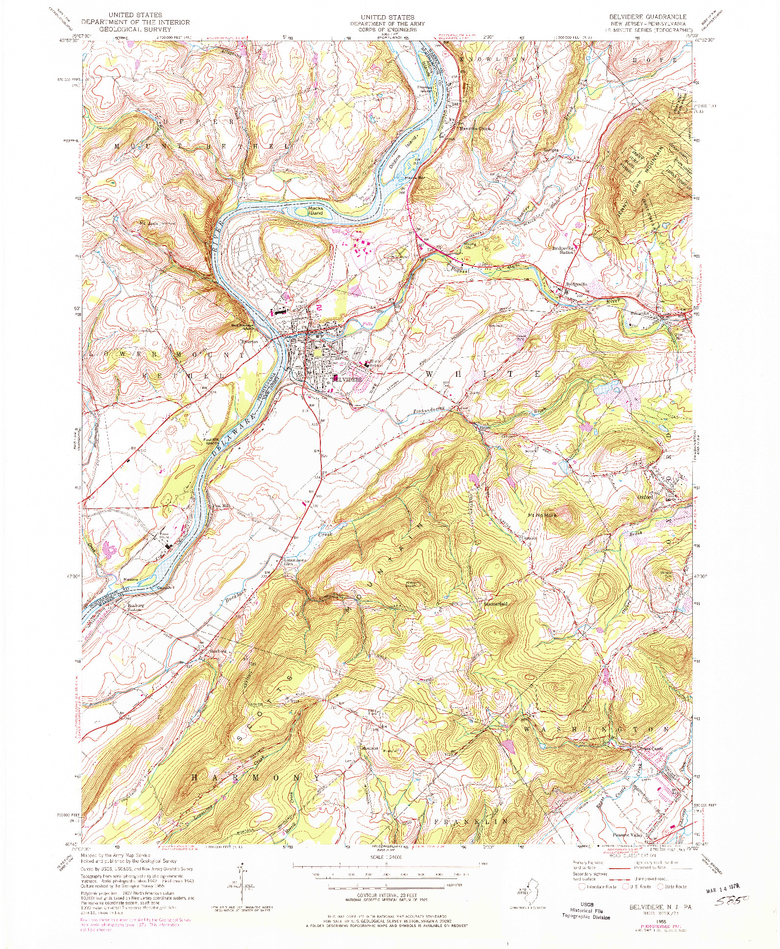 USGS 1:24000-SCALE QUADRANGLE FOR BELVIDERE, NJ 1955